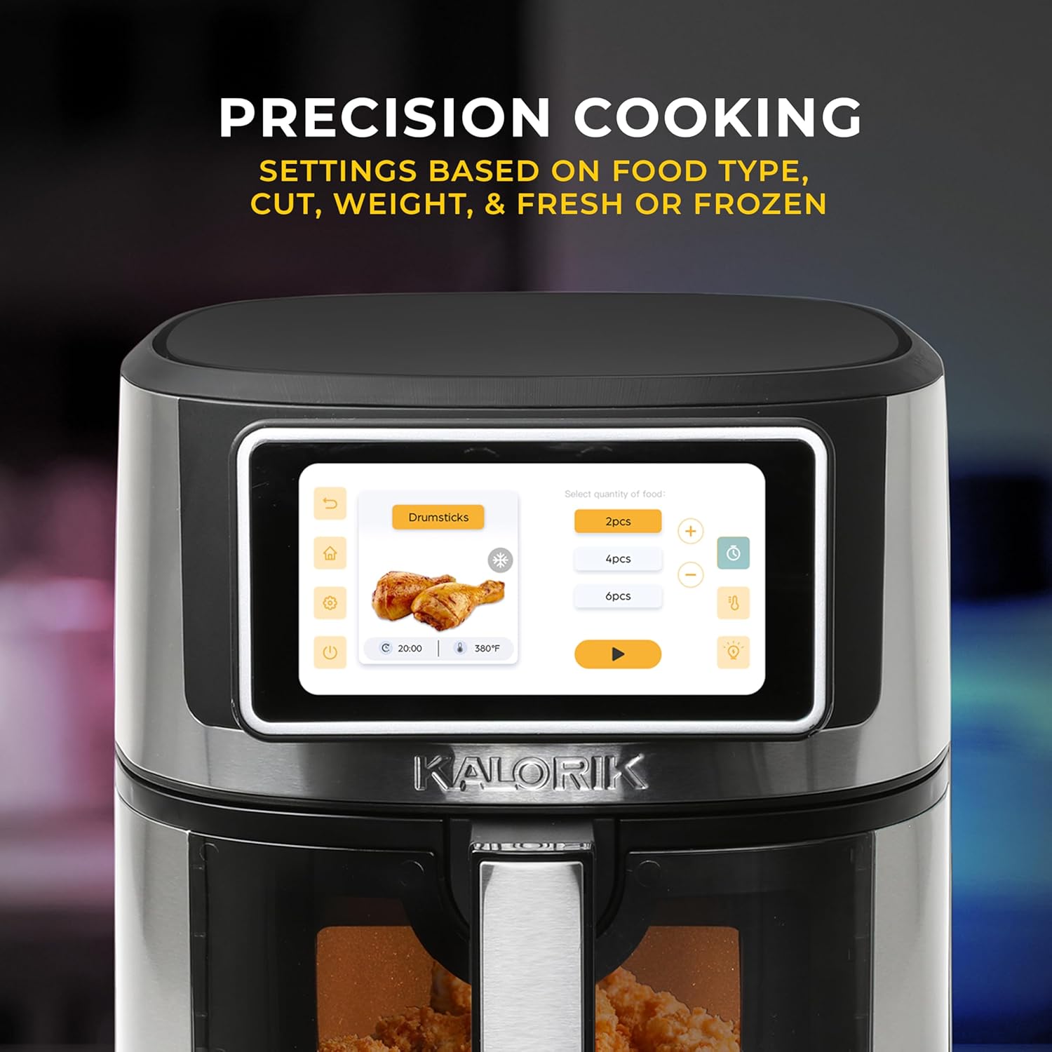 Kalorik Air Fryer VIVID TOUCH Series 5 Quart Capacity with High-Resolution Touchscreen 202 Cooking Presets in 12 Food Categories with View Window, 1500-Watts, Stainless Steel
