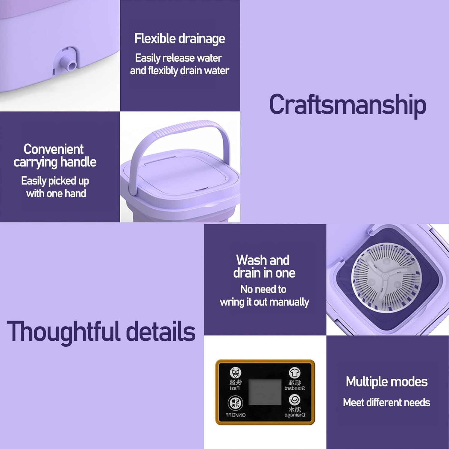 DELURA Portable Washing Machine, Mini Washing Machine Foldable Laundry Tub, Portable Small Washing Machine, Suitable for Socks Underwear or Small Items, Travel Business or College Guest Room