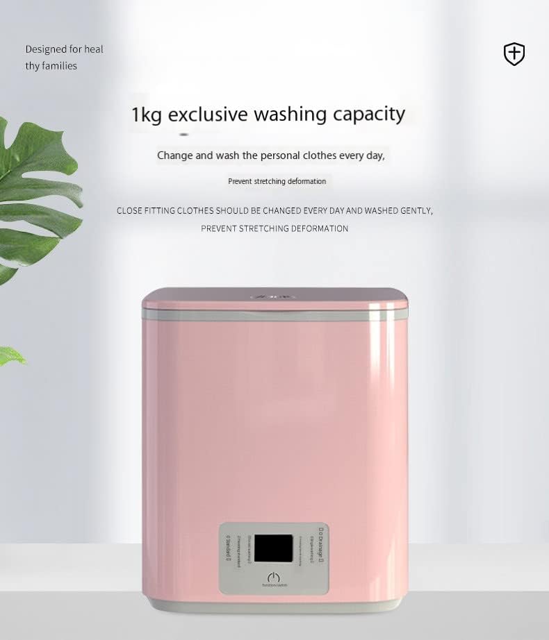 Portable Washing Machine, 15W Fully Automatic Household Washing Machine 1kg Underwear, Socks, Towel Washing Machine (Pink)