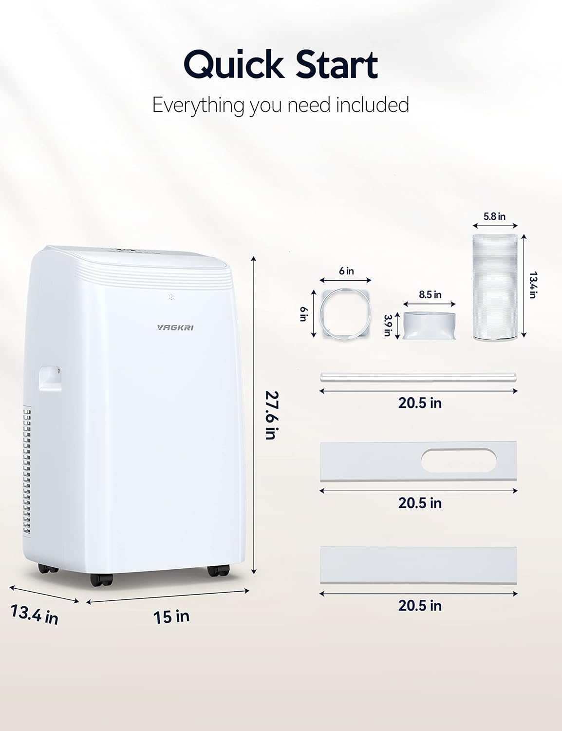 VAGKRI 12,000 BTU Portable Air Conditioner, 3-in-1 AC with Fan & Dehumidifier, Cools up to 450 Sq.Ft, Energy Efficient AC Unit with Remote Control, Sleep Modes, 24H Timer for Bedroom, Room, Office