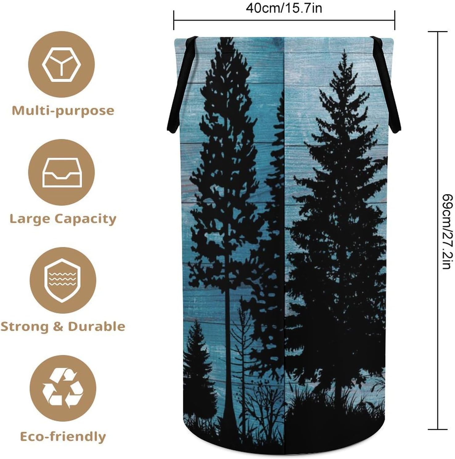 Rustic Forest Wood Board Deer Laundry Hamper Dirty Clothes,Abstract Hunting Theme Jungle Wildlife Silhouette Deer Bird Large Laundry Basket Storage Basket For Bathroom 15.7W