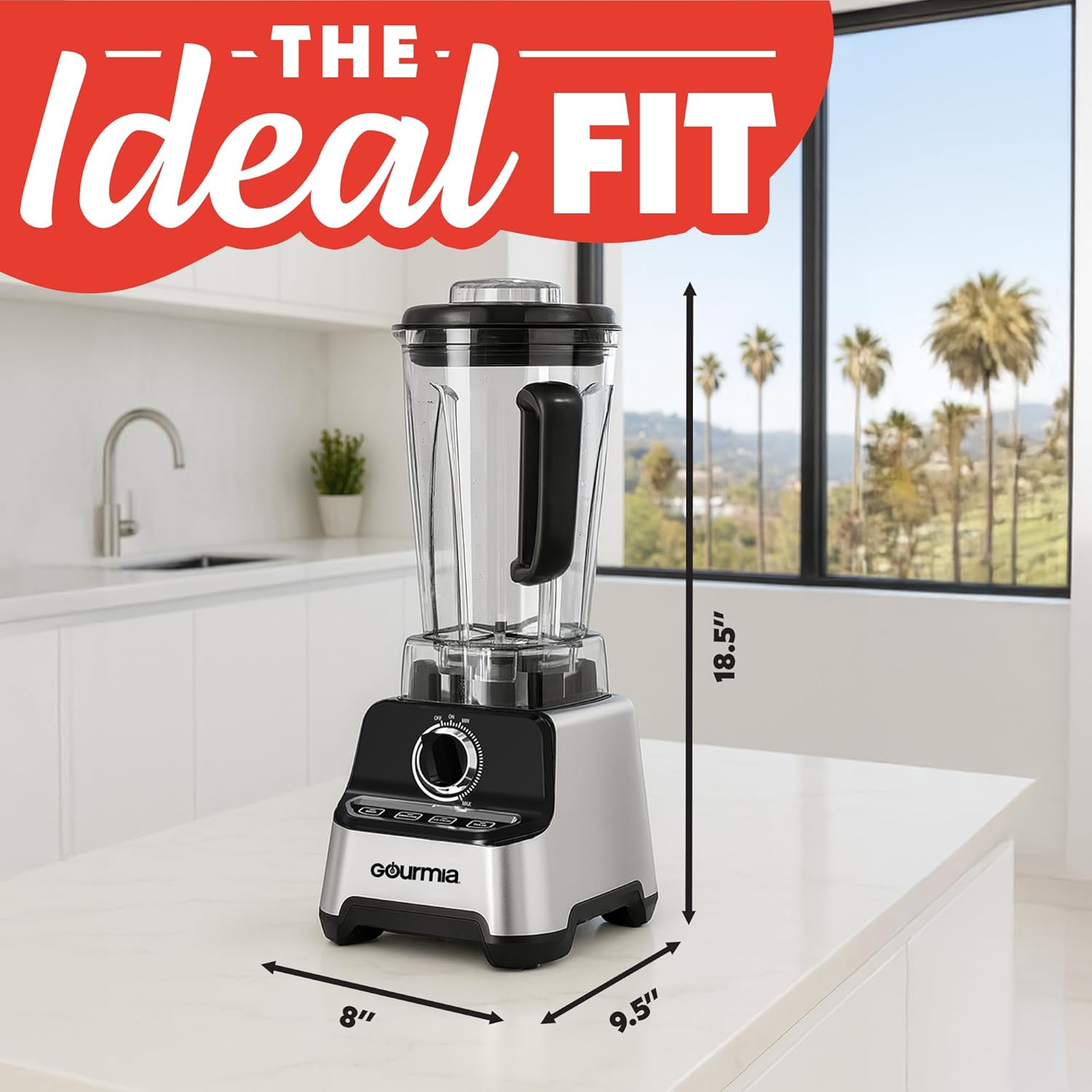 Gourmia Heavy Duty Countertop Blender – 2L BPA-Free Pitcher, 1500W High-Speed Motor, 45,000 RPM, 4 Presets, Variable Speed Dial, Built-In Tamper, Dishwasher-Safe Parts, Stainless Steel