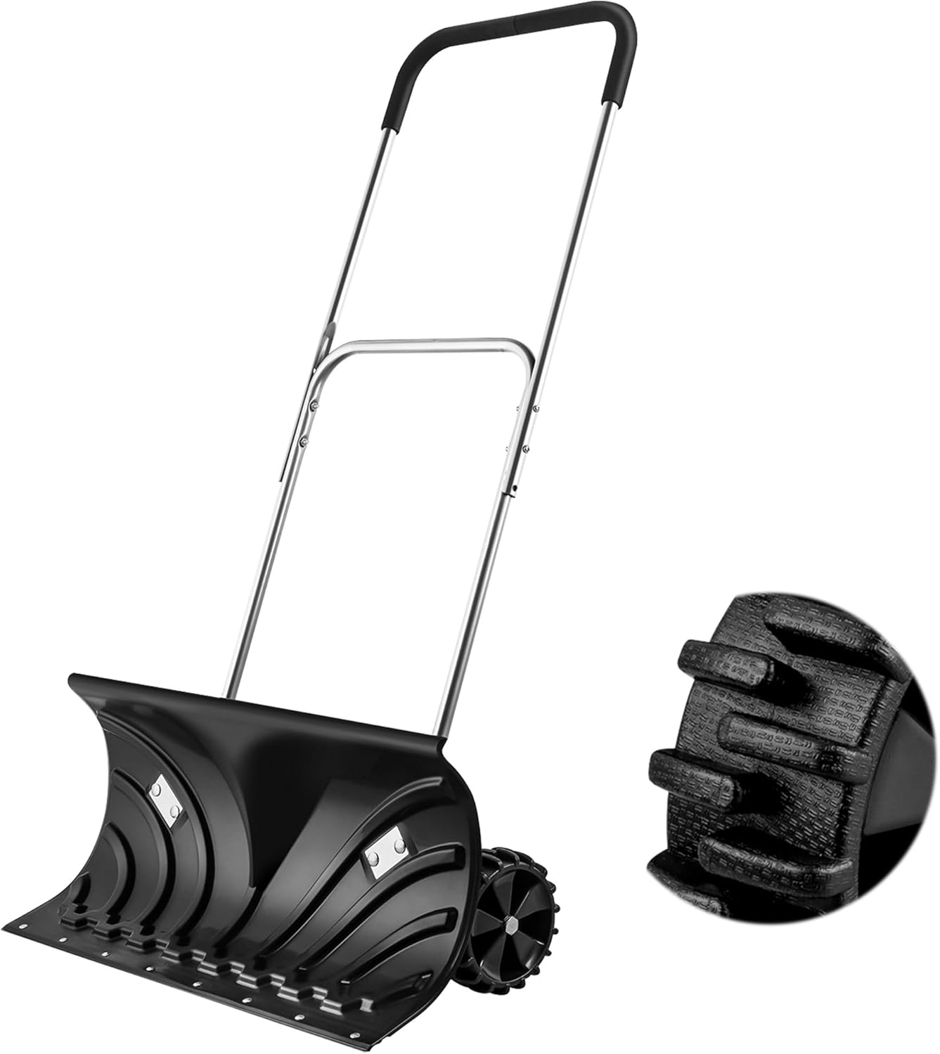 ORIENTOOLS Snow Shovel with Wheels for Driveway, Heavy Duty Snow Pusher with 6