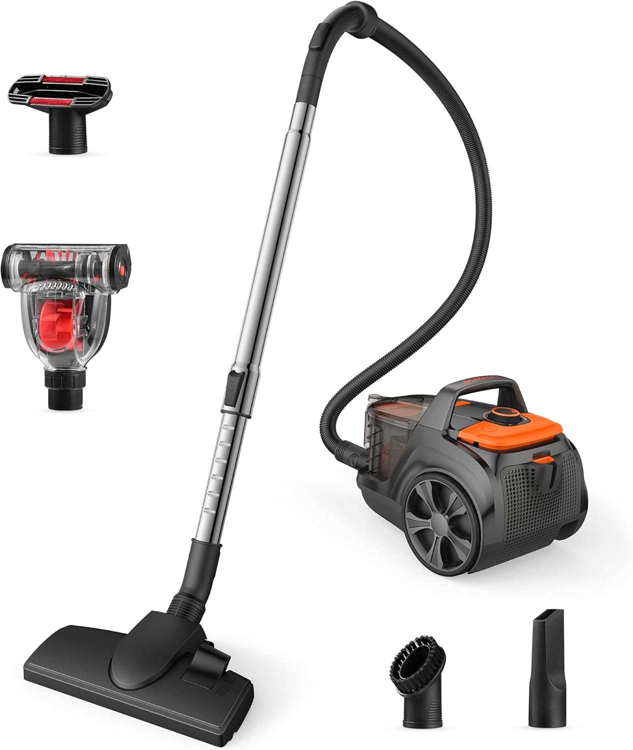 Aspiron Canister Vacuum Cleaner, 1200W Lightweight Bagless Vacuum Cleaner, 3.7QT Capacity, Automatic Cord Rewind, 5 Tools, HEPA Filter, Vacuum Cleaner for Hard Floors, Carpet, Pet Hair, Blue