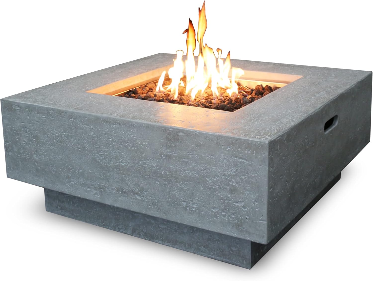 Elementi Manhattan Outdoor Gas Firepit Table 36 Inches Natural Gas Fire Pit Patio Heater Concrete High Floor Clearance Firepits Outside Electronic Ignition Backyard Fireplace Cover Lava Rock Included