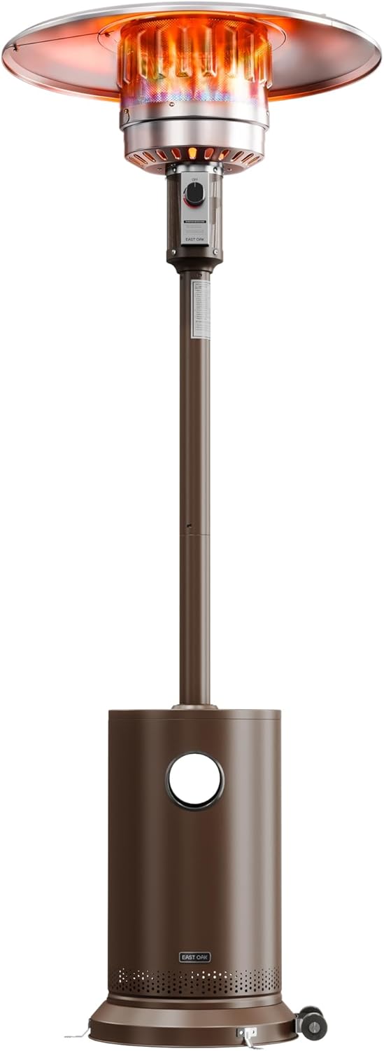 EAST OAK One-Hand Ignition Patio Heater with Enhanced Burner Head, 50,000 BTU Propane Outdoor Heater, One-Person Install, Round Table Design for Porch, Garden, Balcony, Backyard
