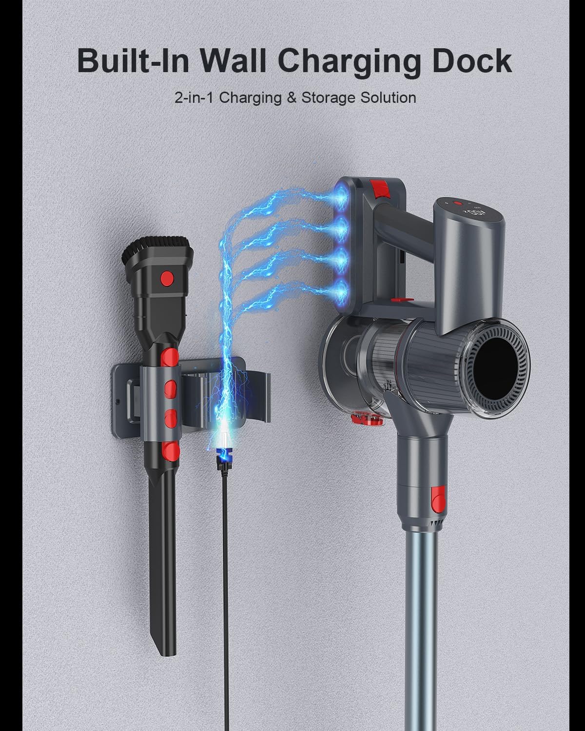 GGV Cordless Vacuum Cleaner, 300W 45KPA Suction Power, 60 Min Runtime, Self-Standing Stick Vacuum with Wall Mount Charging, 3 Modes for Pet Hair, Carpet & Floor