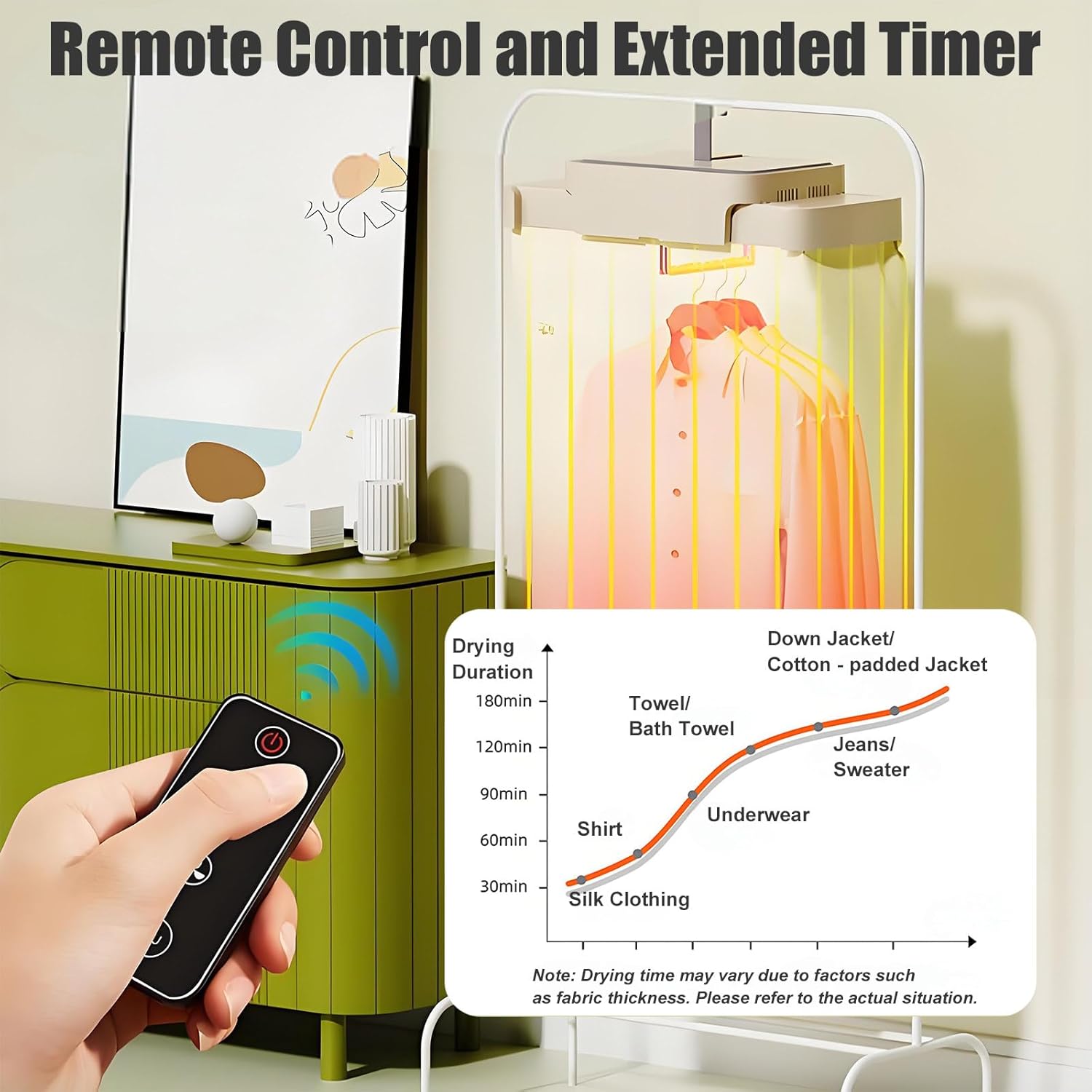 Foldable Garment Dryer with Load Capacity, Efficient 600w Quick Dry Machine, Product Color Beige, and Remote Control, Space Saving for Dorms Electric Clothing Care Machine