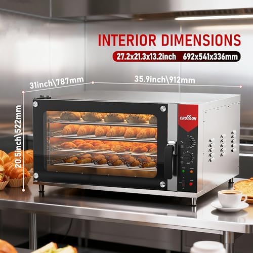 CROSSON Commercial Convection Oven Full Size 125L/4.4 cu.ft.,240V/4500W Conventional Oven Countertop 4-Tier Commercial Toaster oven w/Front Glass Door, w/Trays Wire for Restaurant Bakery