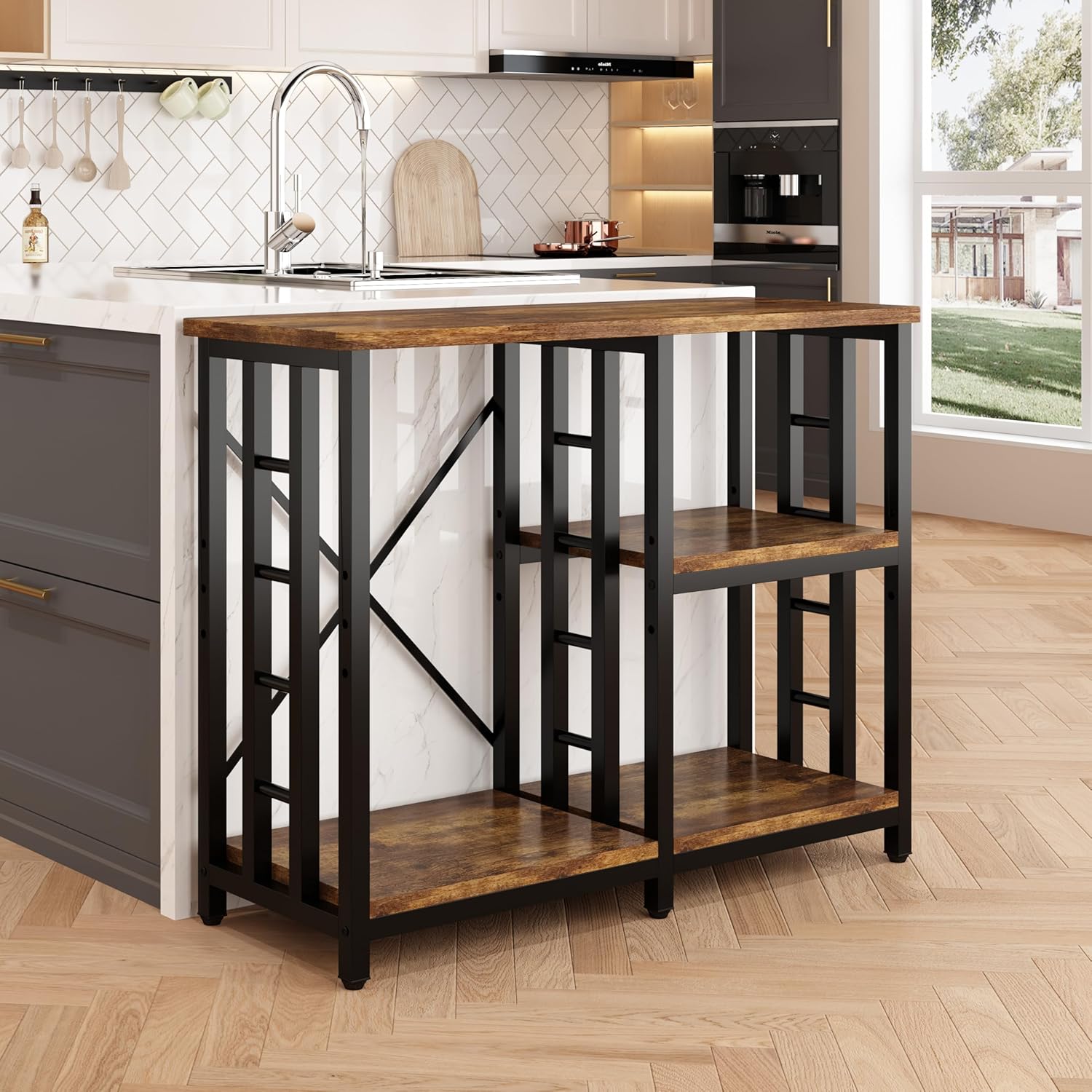 4-Tier Bakers Rack for Kitchens with Storage, Mini Fridge Stand, Microwave Oven Stand Table, Bar Cabinet, Aquarium Stands, Adjustable Shelves Freestadning for Kitchen, Living Room, Office, Patio.