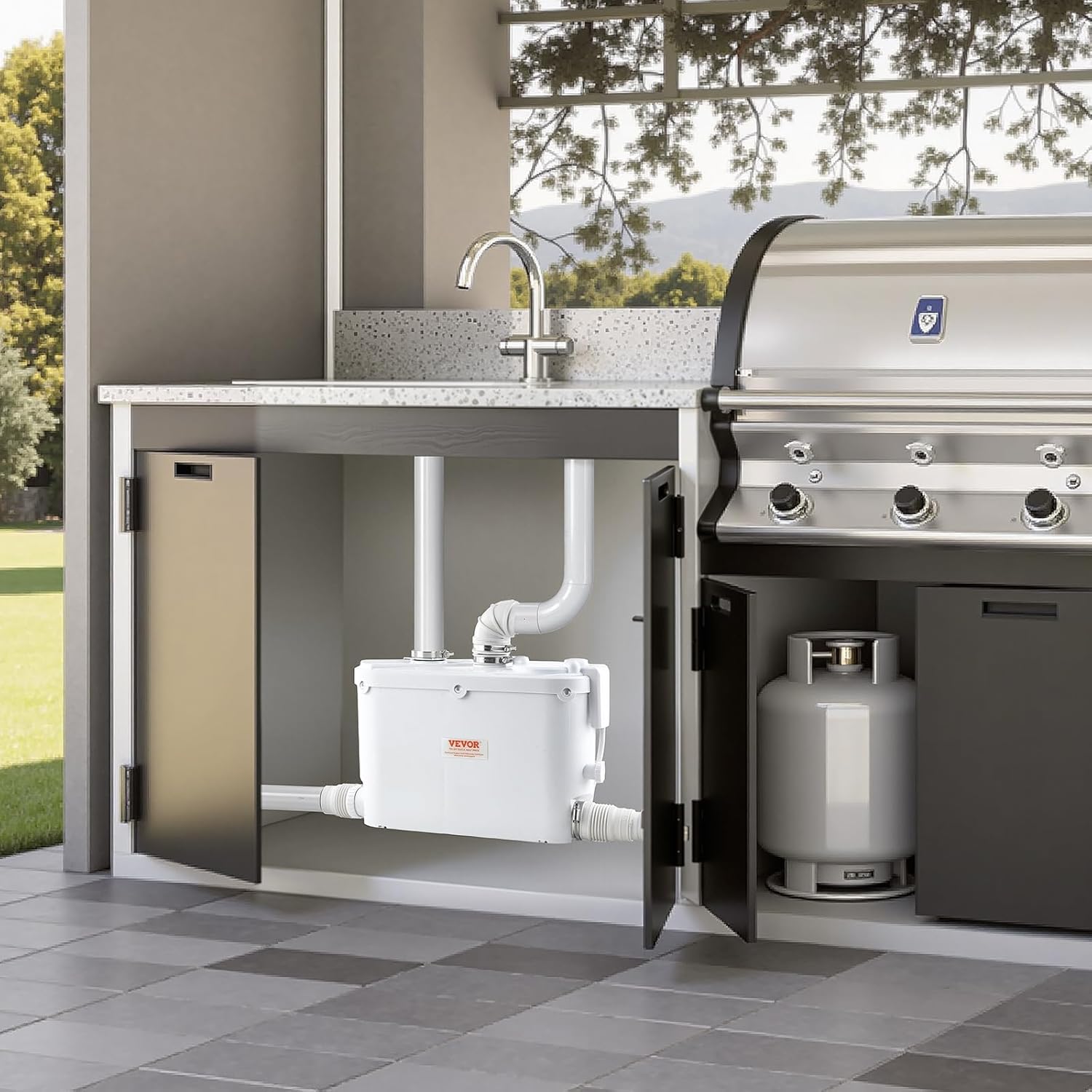 VEVOR 500W Utility Sink Pump, 29 GPM Flow, 26 ft/8 m Head, Macerator Sewerage Sump Pump with 3 Water Inlets for Basement, Kitchen, Sink, Shower, Bathtub, Laundry Waste Water Disposal Upflush Machine