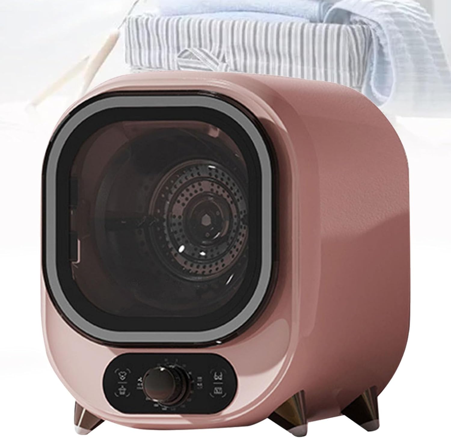 Tumble Dryer, 450W Compact Freestanding Tumble Dryer with Stainless Steel Tub and Customisable Timer, Wall-Mounted Portable Small Clothes Drying Machine Pink