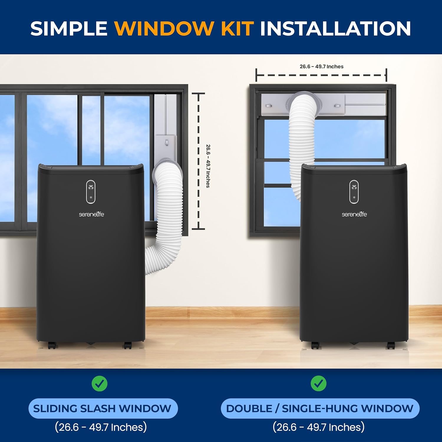 SereneLife 14000 BTU Portable Air Conditioner - 115V Compact Standing Air Conditioner for Room Up to 450 Sq. Ft., 3-in-1 Floor AC Unit with Remote Control - Universal Casters, Window Mount Kit