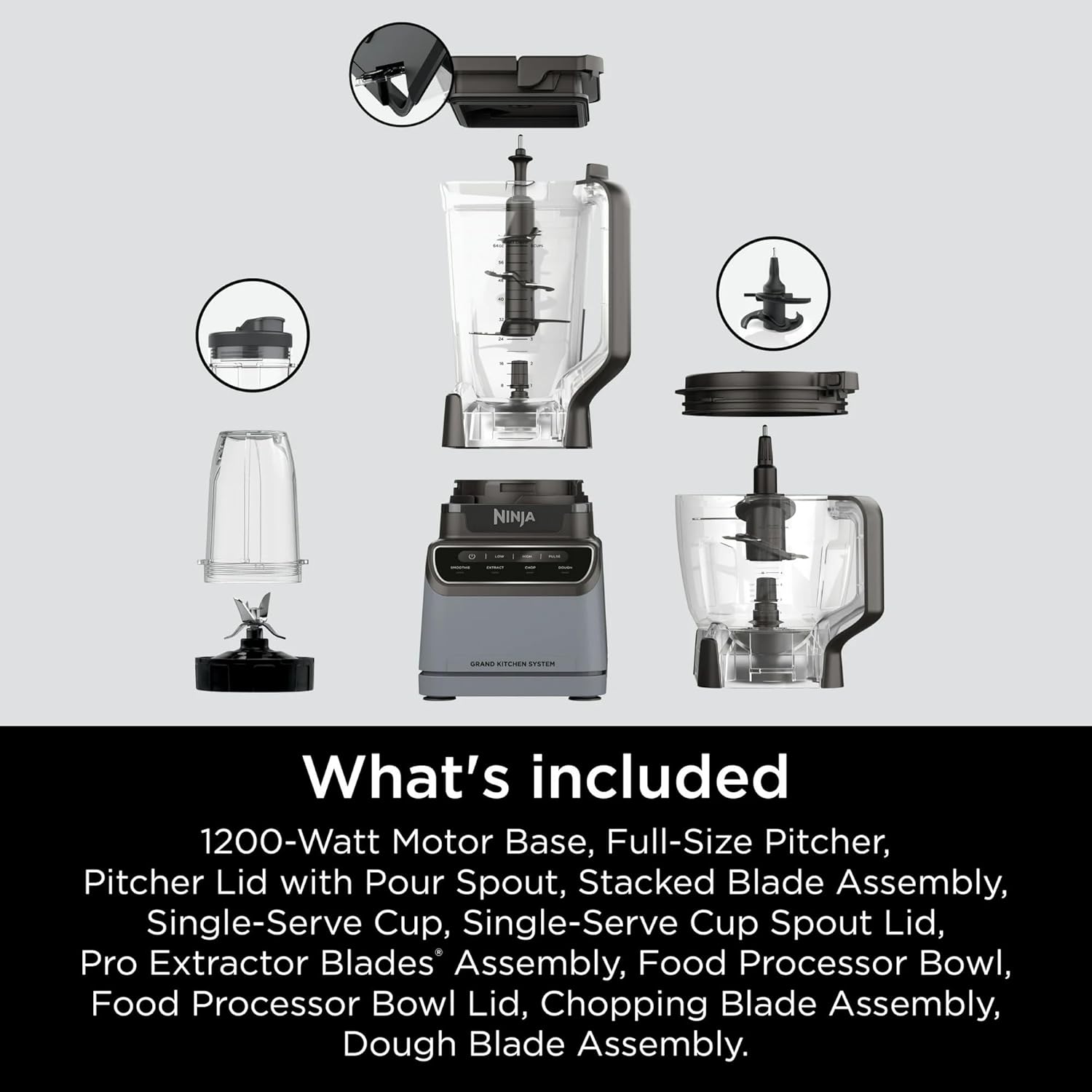 IT'S BRAZILIAN Ninja 1200W Grand Kitchen System Blender, Smoothie Maker, Food Chopper & Dough Mixer with 4 Preset Programs, 3 Speeds & 72-Oz Pitcher (Black)