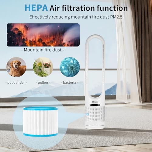 Space Heater Tower Bladeless Fan, Heater and Cooler Fan Combo with Remote,Installation Free Quiet 80°Oscillating, 8 Speeds, 9H Timer, HEPA Filter, 32 inch Large