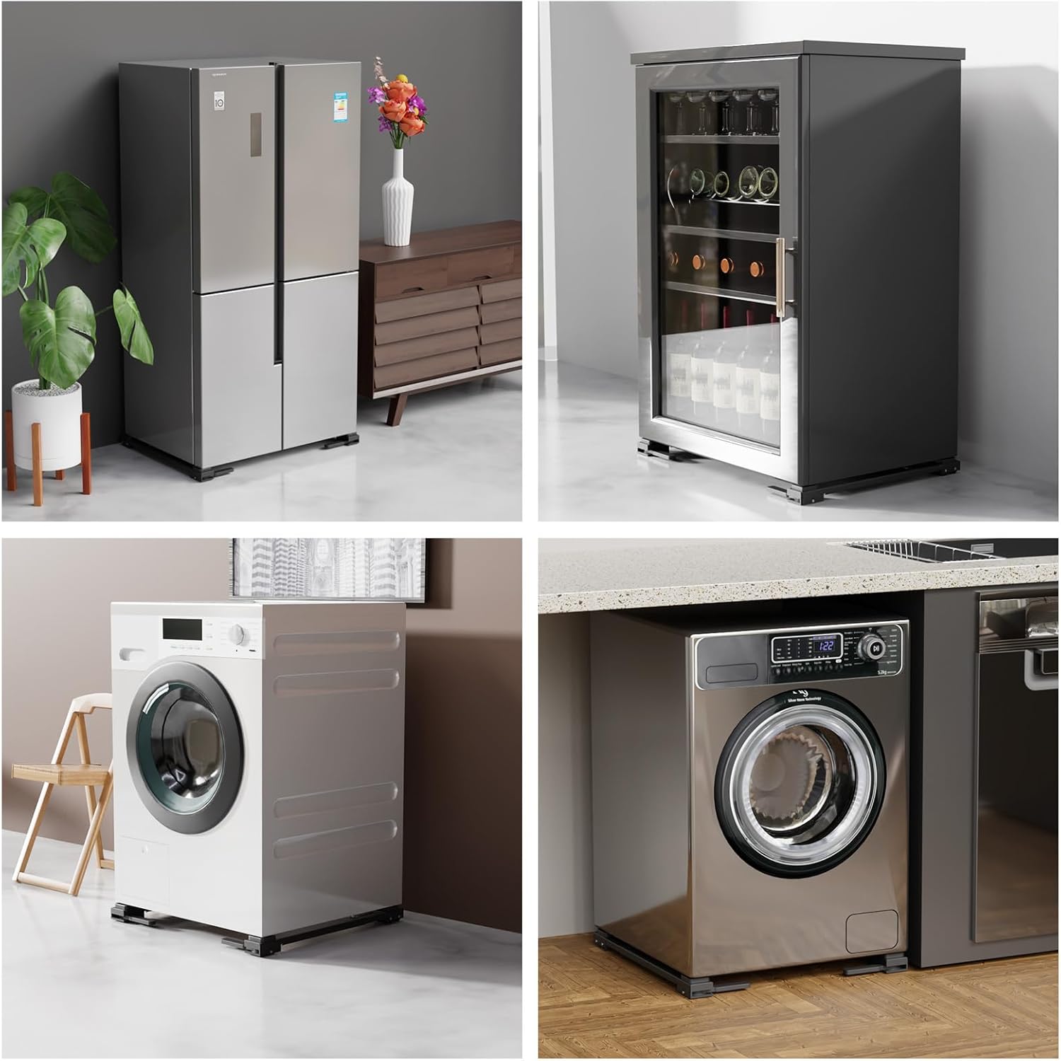 Appliance Rollers Heavy Duty,Newest Extendable Appliance Sliders,Liftable Washing Machine Base,Easily Move Washer and Dryer Machines,Refrigerators,Furniture-Grey