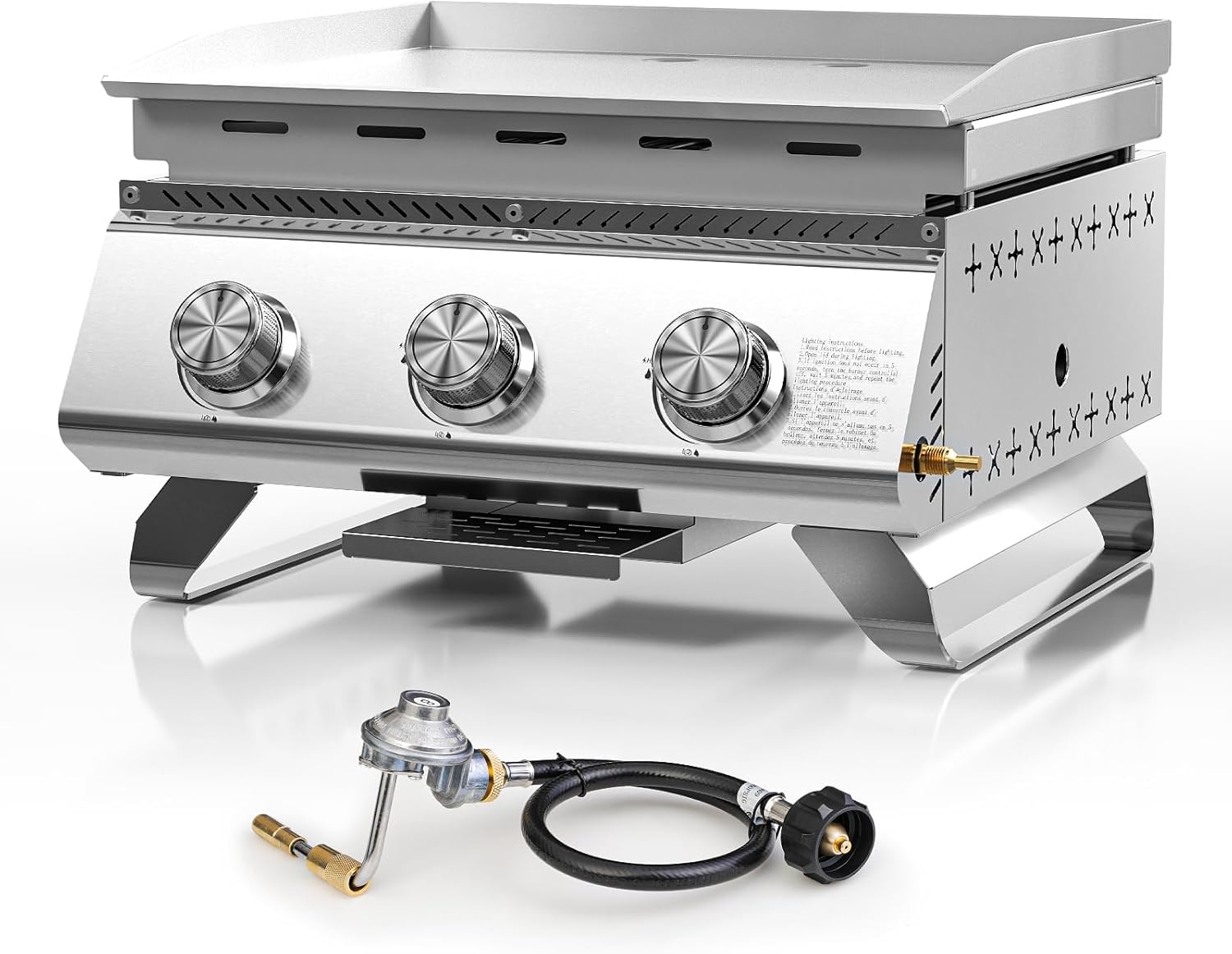 WAA 24000BTU Portable Propane Griddle, Tabletop Portable Propane Gas Grill with 3 Burners, Stainless Steel Flat Top Grill, Outdoor Cooking for Tailgating,Camping, RVs, BBQ, Patio, Silver