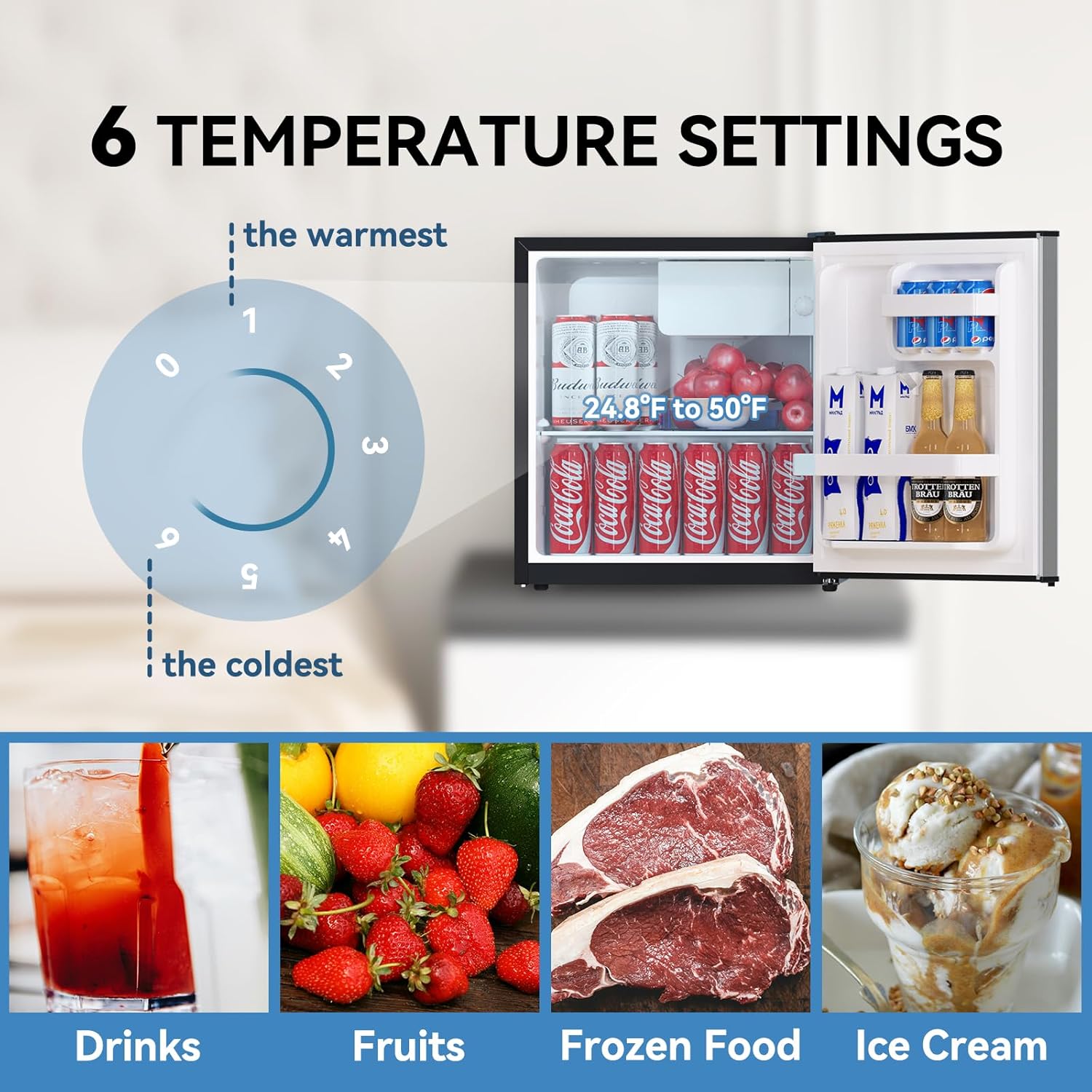 Frestec 1.7 Cu.Ft Mini Fridge with Freezer, Mini Fridge for Bedroom, Small Refrigerator, Dorm Refrigerators with Freezer, Compact Refrigerator for Office, Apartment, Dorm, Bedroom (Grey)