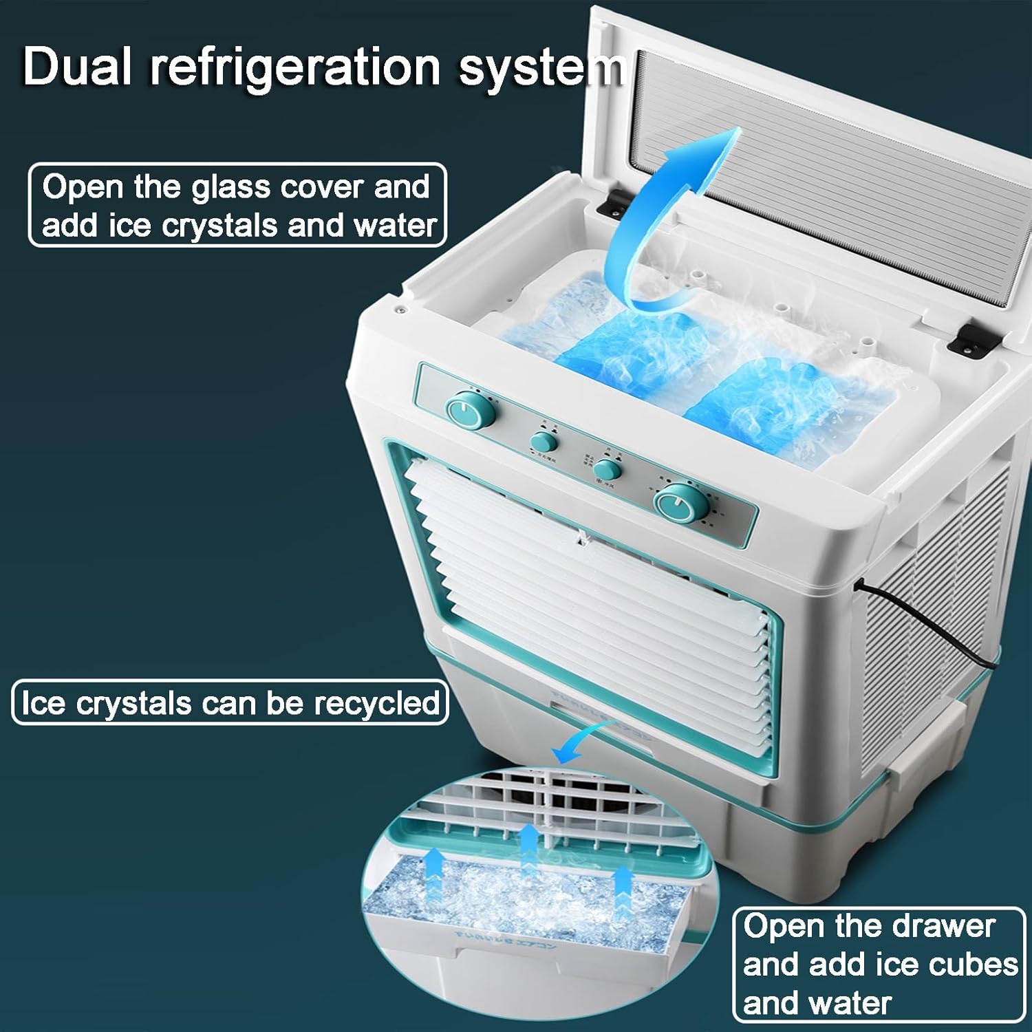 3 in 1 Evaporative Cooler, Swamp Cooler, Air Conditioner Portable with 8.8 Gal Split Water Tank, Knob Control, 3 Speed and 4 Ice Box(Black)