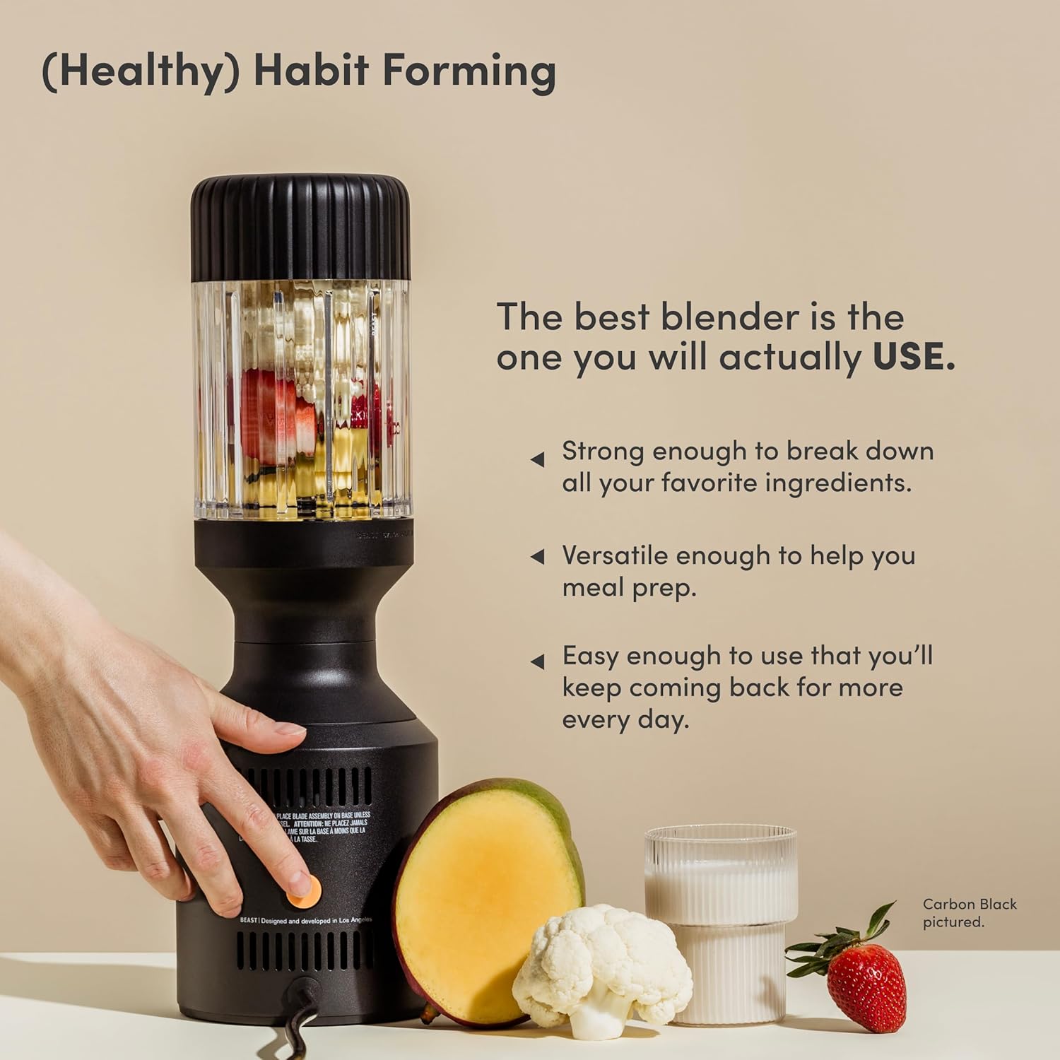 Beast Mega 1200 | Premium Countertop Blender | Smoothies, Shakes, Sauces, Dips, Soups | Blends Ice and Frozen Fruit | Includes Extra Lids and Straw System | 1200W | (Navy, 120V)