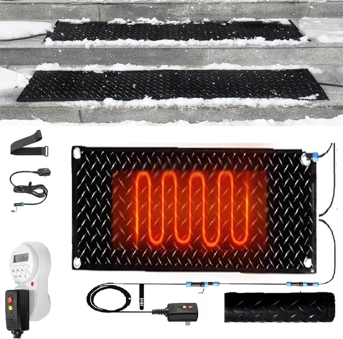 Heated Snow Melting Mats with Timer,1/2/3/4/5 Pcs Snowmelt Heated Walkway Mats,Non-Slip Electric Heated Foot Mats Rubber Heated Mats for Narrow Walkways Garages(1 Pcs,12x36in/(30x90cm))