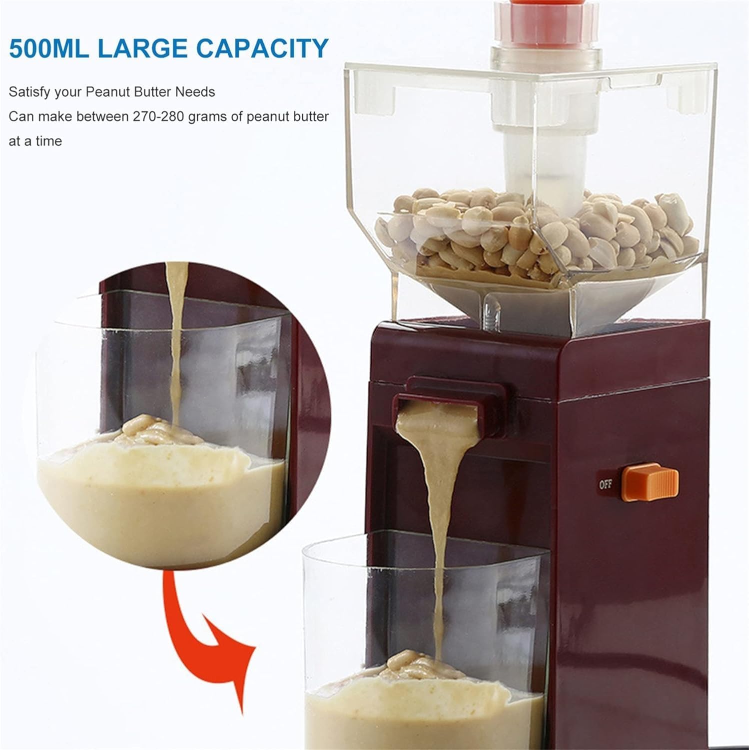 Peanut Butter Maker Machine, 500ml Home Electric Grain Grinder Nut Butter Manufacturing, for Almond, Coffee, Cashew, Walnut, Pumpkin Seed, Sunflower Seed Small Cooking Appliance
