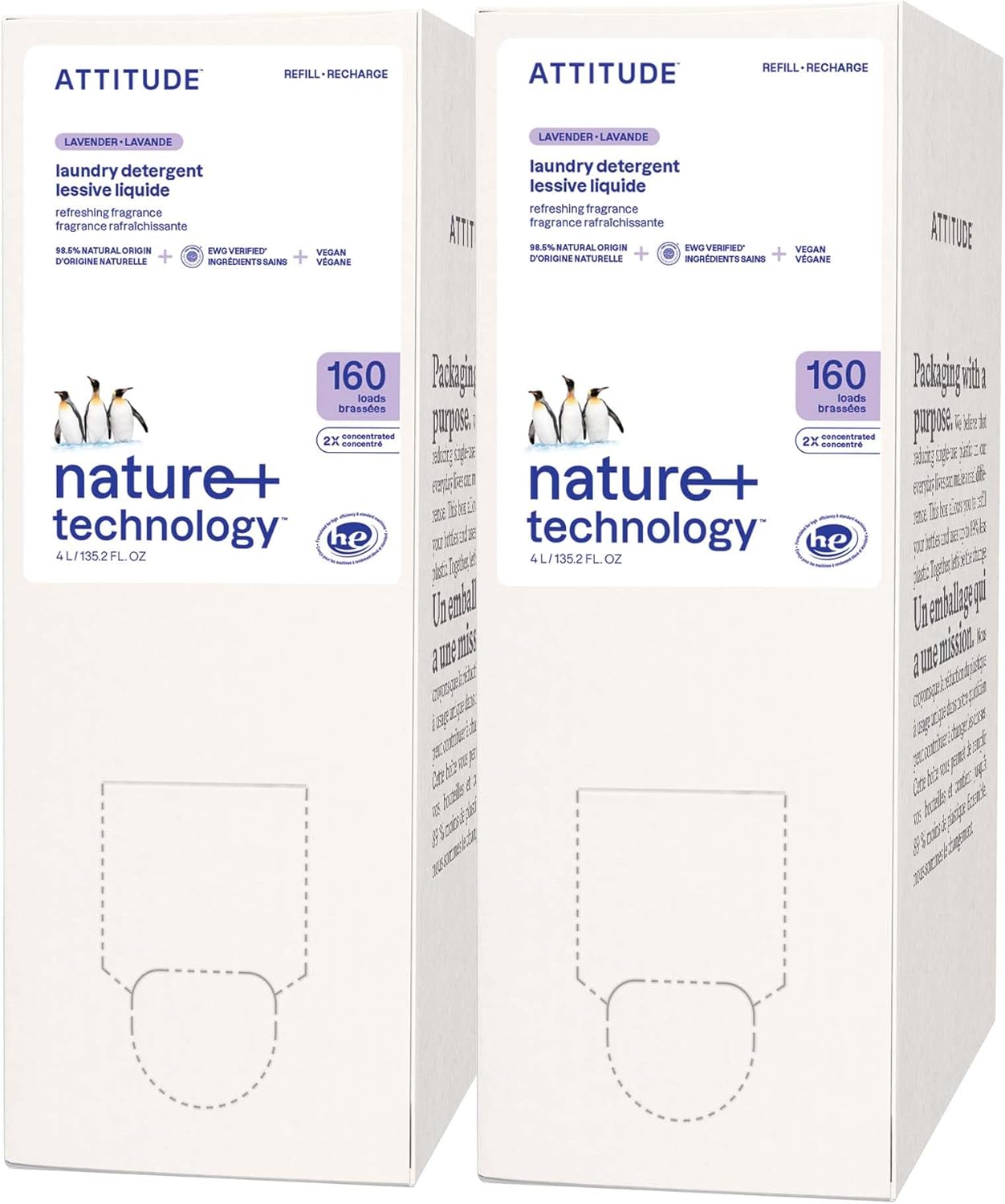 ATTITUDE Liquid Laundry Detergent Refill, EWG Verified, HE Compatible, Plant-Based & Vegan, Natural Laundry Soap, Lavender Scent, 160 Loads, 135.26 Fl Oz (Pack of 2)