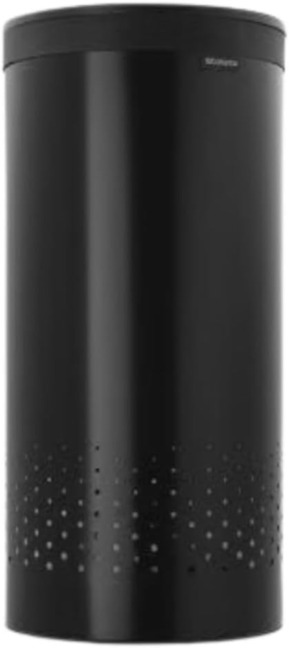 Brabantia Laundry Basket with Lid | 9 Gal Washing Hamper with Removable Cotton Bag & Quick-Drop Opening | Space-Saving Laundry Hamper | Matt Black