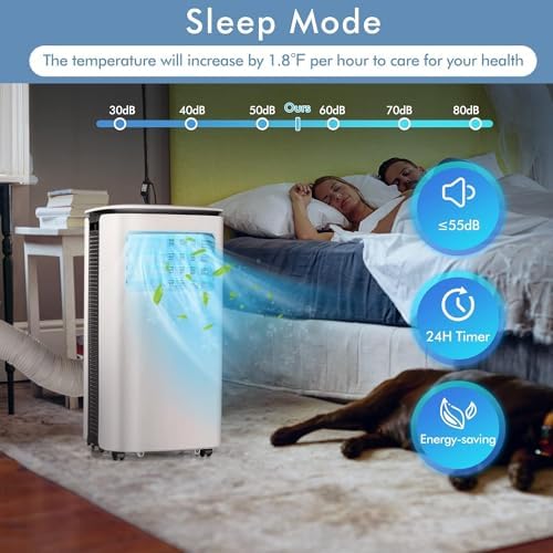 GOFLAME 9,000BTU Portable Air Conditioner, 3-in-1 Rolling AC Unit w/Remote Control & Dehumidifier & Fan, 24H Smart Timer, Easy Assembly w/Window Kits, for Rooms up to 350 Sq Ft