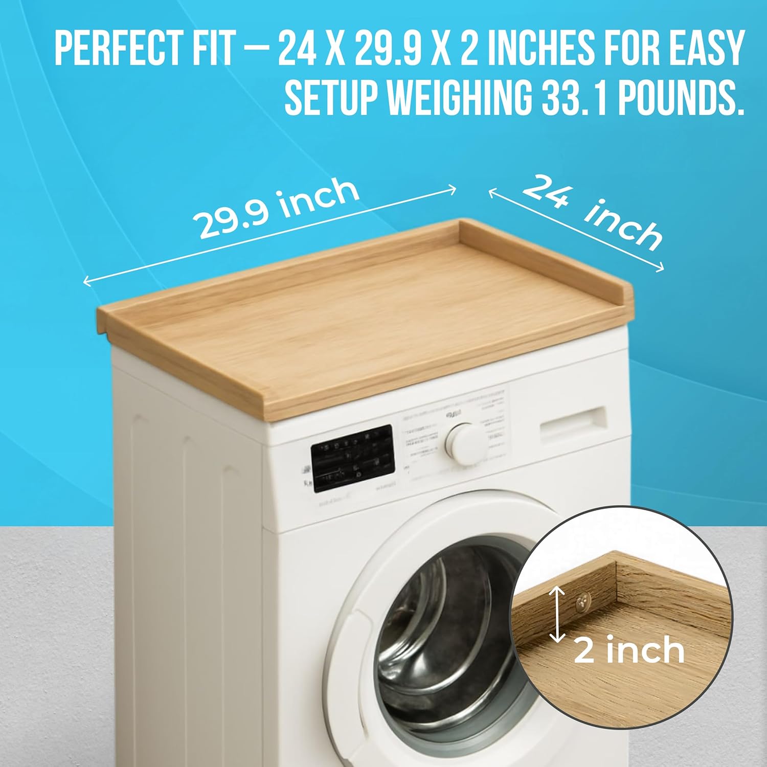 Skywin Washer Dryer Countertop 24 x 29.9 x 3.1 Inches, Single Real Solid Wood Butcher Block (Unfinished Plain Wood Surface) for One Unit Only (Washer or Dryer), Countertop Over Laundry Machine