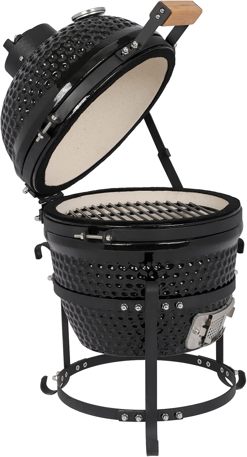 ROVSUN Kamado Charcoal Grill and Smoker with Cast Iron Grate, Portable, Best Small BBQ Grill for Indoor/Outdoor Use, 13’’ Mini Max, Black