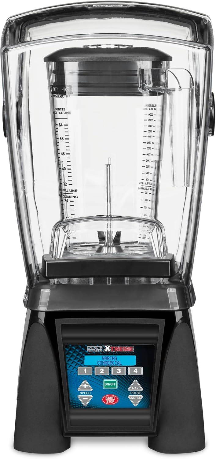 Waring Commercial MX1500XTX 3.5 HP Blender with 4 recipe programable LCD Display, Noise Reducing Sound Enclosure and 64 oz BPA Free Copolyster Container, 120V, 5-15 Phase Plug