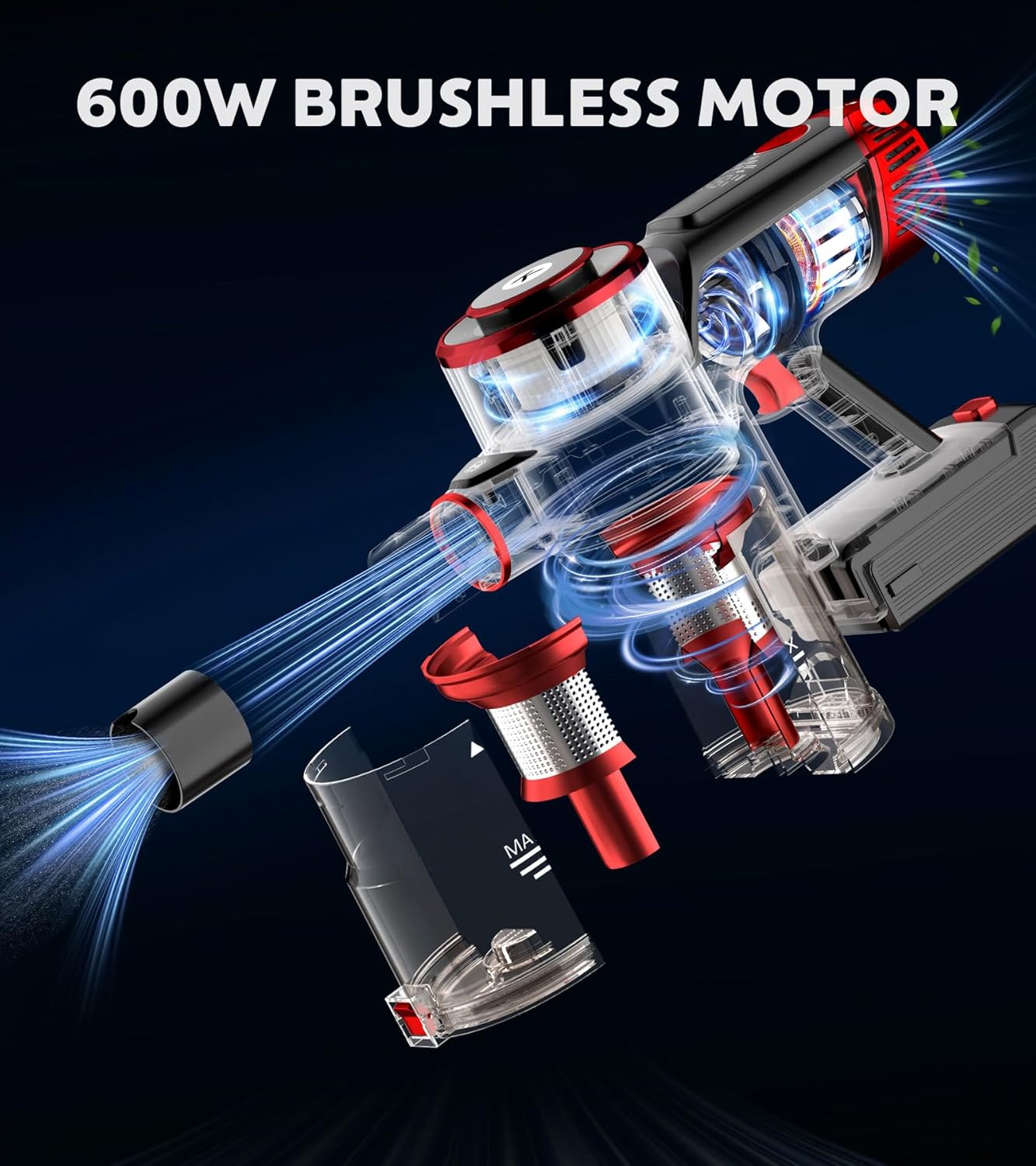 Cordless Vacuum Cleaner, 600W 50KPA Powerful Stick Vacuum with OLED Smart Display, 70Mins Runtime, Self-Standing & 1.8L Dust Cup, Vacuum Cleaners for Home/Hardwood Floor/Carpet/Pet Hair