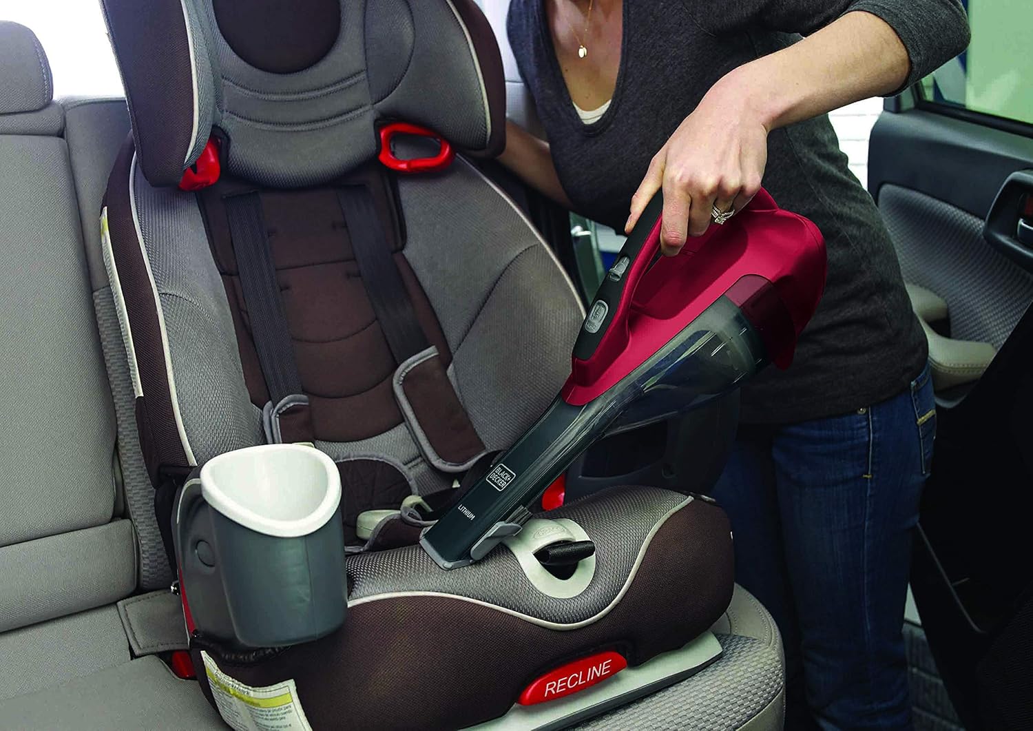 Black+Decker DVA315J Cordless Handheld Vacuum Cleaner 10.8V (1.5Ah) Dustbuster with Cyclone Action, Grey/Red