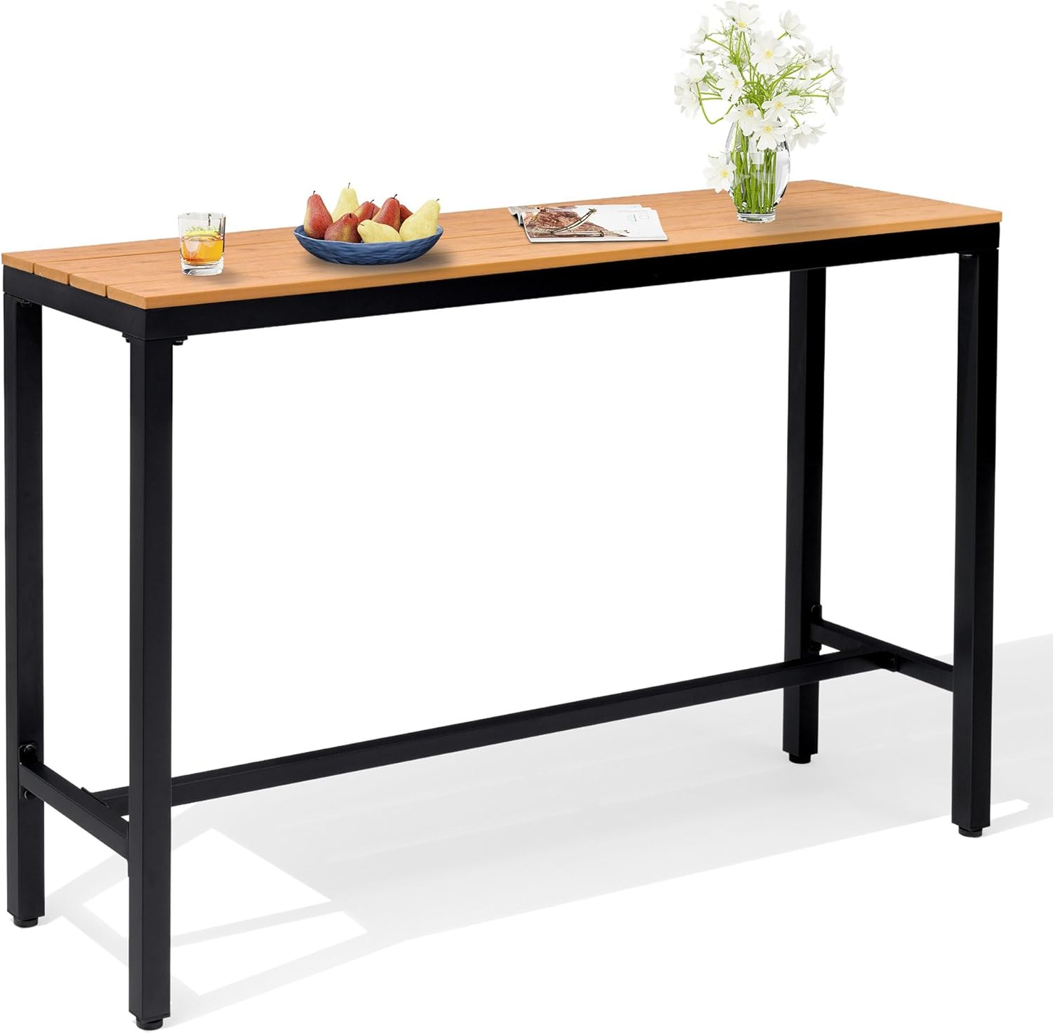 Crestlive Products Outdoor Bar Table, 55'' Rectangle Patio Counter Height Table High Pub Table with Waterproof Top and Sturdy Metal Frame for Balcony, Bistro, Garden, Backyard, Hot Tub (Brown)
