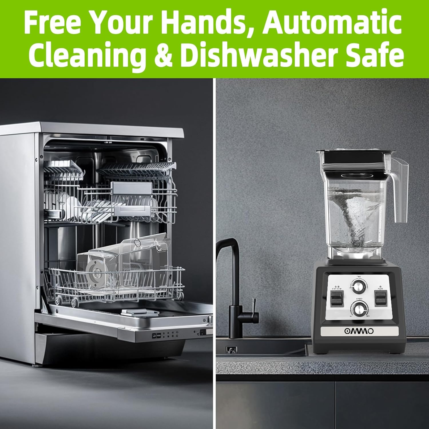 OMMO Blender for Smoothies: 1800W Peak Blenders for Kitchen, 68oz BPA-Free Pitcher, Timer & Speed Control, 6 Stainless Steel Blades, Dishwasher Safe Blender for Ice Crush/Smoothies/Frozen Drinks/Black