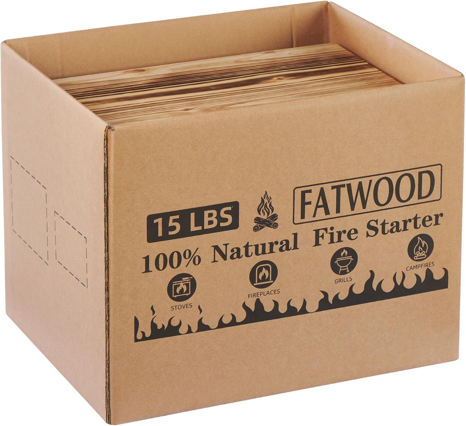 Fatwood Fire Starter Sticks 15lb with Wooden Box, 100% Natural Fire Starters, Fire Wood, Pine Firewood Firestarter for Campfires, Fireplace, Firepit, Bonfires or BBQ Grill, Easy Ignition Fat Wood