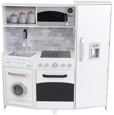 KidKraft Large Wooden Play Kitchen with Lights & Sounds, Icemaker, Play Phone, White, Gift for Ages 3+