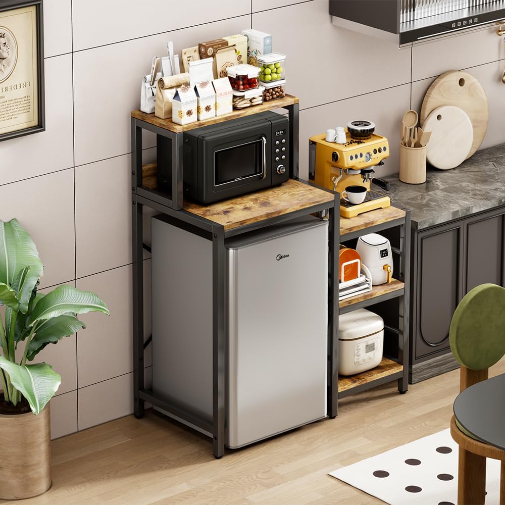 6-Tier Mini Fridge Cabinet Microwave Stand Baker Rack, Mini Fridge Stand with Storage Shelves, Microwave Oven Stand, Utility Storage Shelf for Kitchen, Living Room, Dorm, Patio.(Brown)