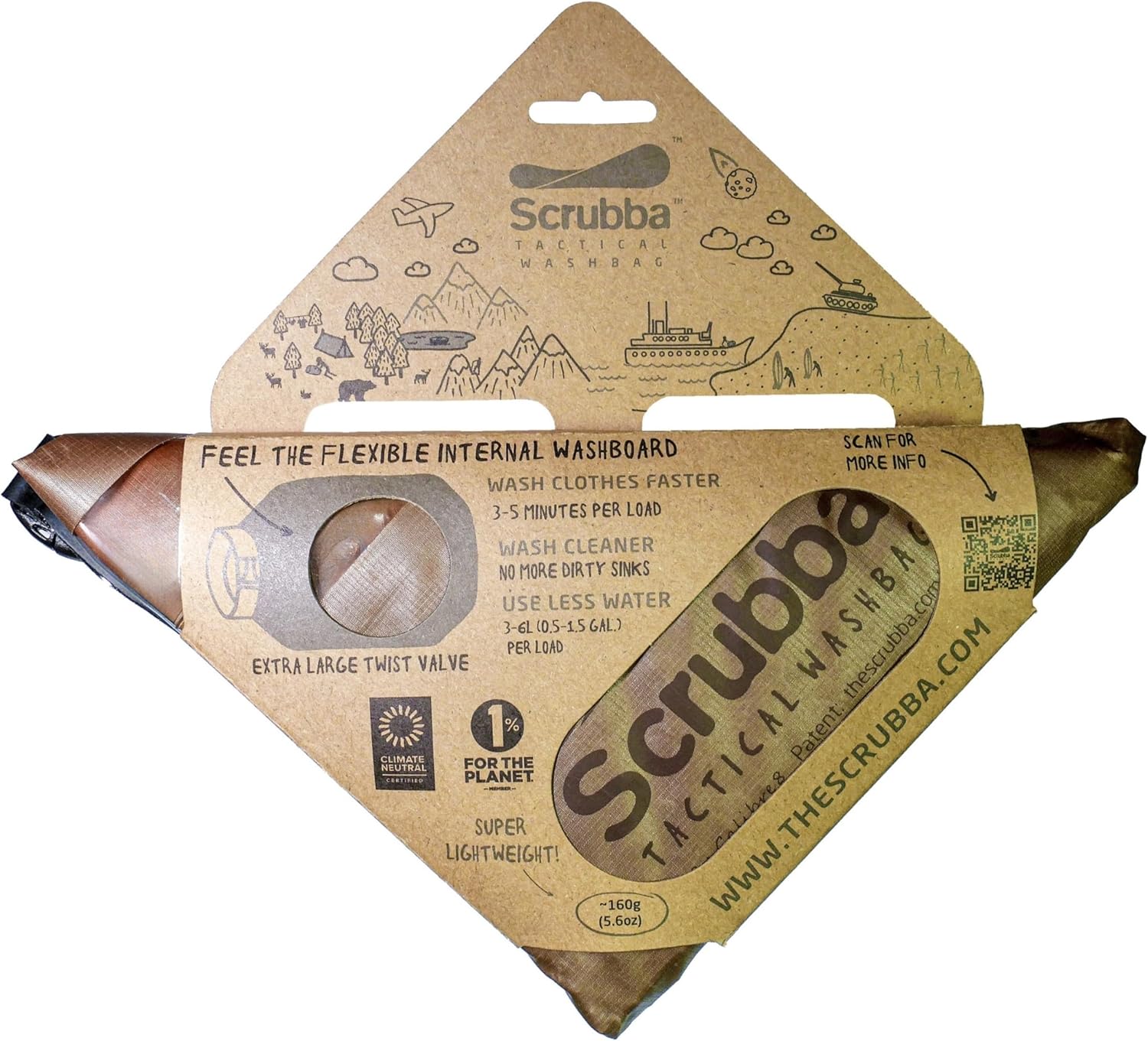 Scrubba Tactical Wash Bag Portable Washing Machine - Lightweight Manual Washing Machine for Travel, Camping, Laundry, Clothes - Camping Accessories, Gift - use with Laundry Detergent/Sheets - 5.6 oz.