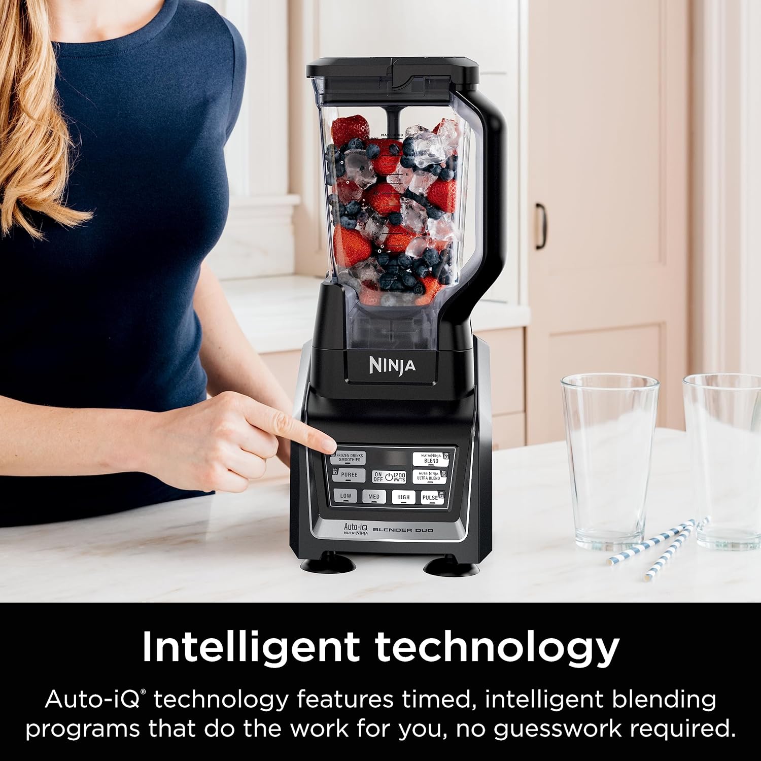 Ninja BL642 Nutri Ninja Personal & Countertop Blender with 1200W Auto-iQ Base, 72 oz. Pitcher, and 18, 24, & 32 oz. To-Go Cups with Spout Lids, For Smoothies, Shakes & More, Dishwasher Safe, Black