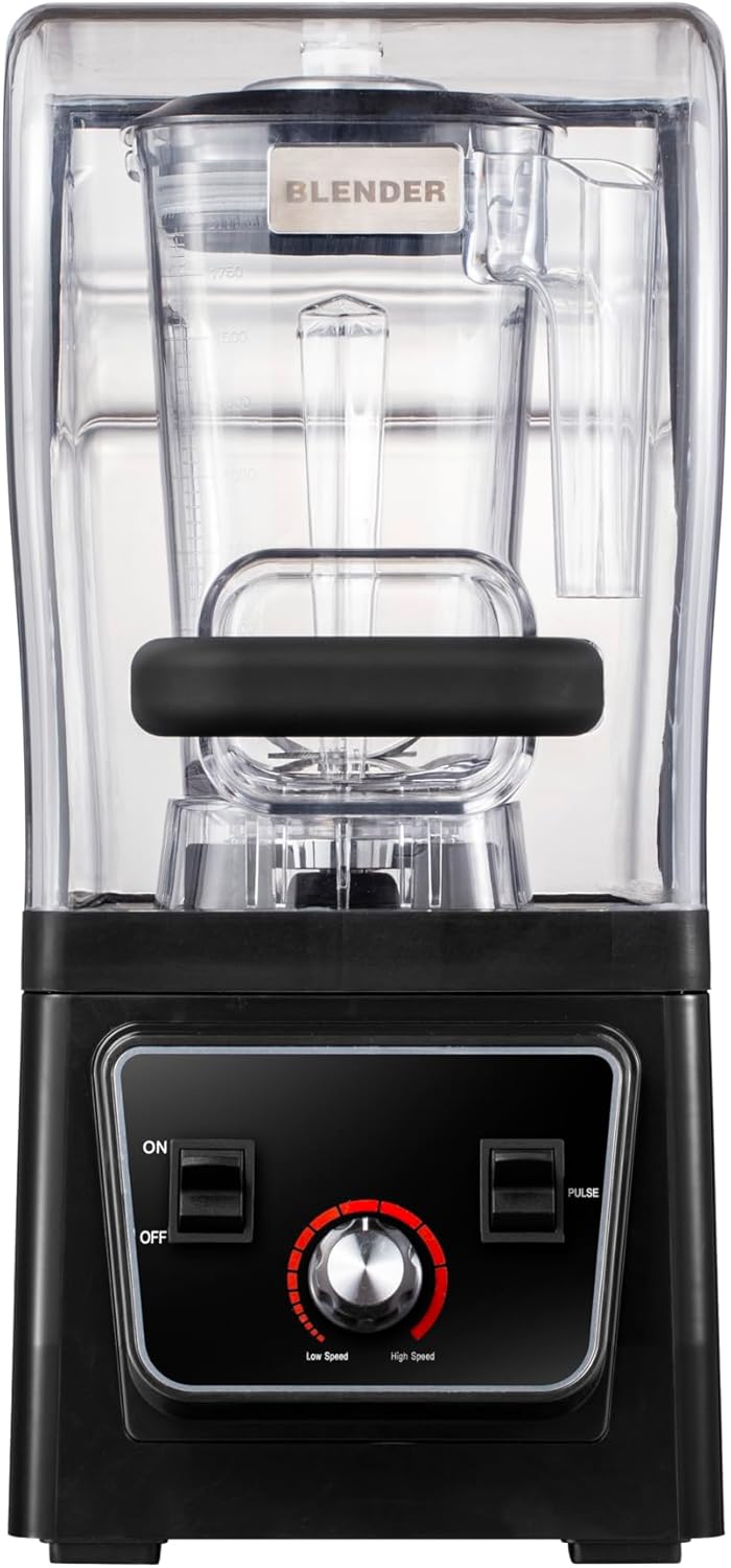 Commercial Blender with Soundproof Shield, 2200W Quiet Professional Smoothie Blenders, Heavy Duty Blender with Strong and Professional-Grade Power, Self-Cleaning, Quiet Sound Enclosure, High-Speed