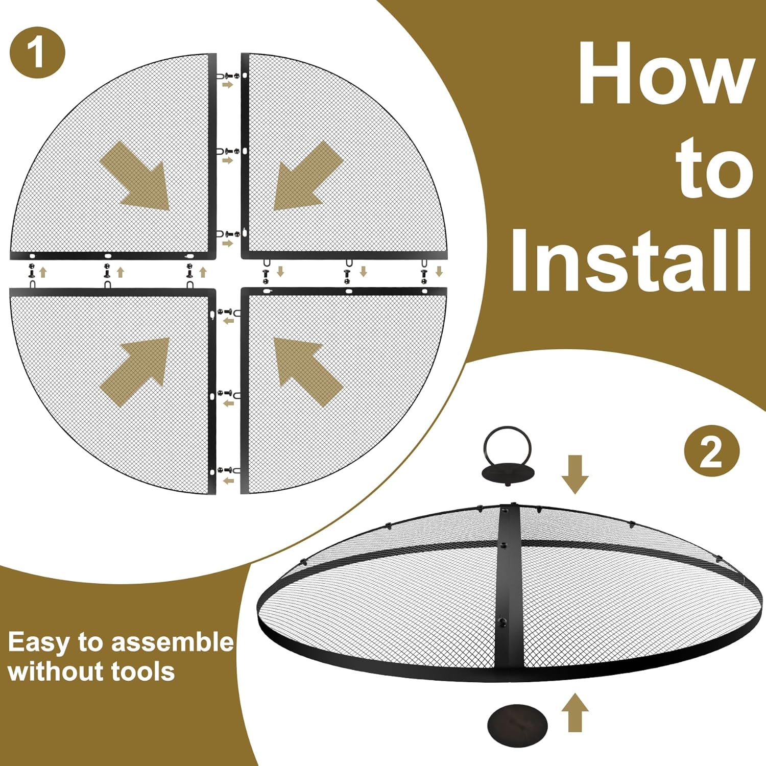 Fire Pit Spark Screen,36inch Heavy Duty Foldable Fire Pit Cover,Outdoor Round Fire Pit Mesh Screen with Top Lid, Handle&Poker, for Outdoor,Backyard,Patio,RV Camping,Beach