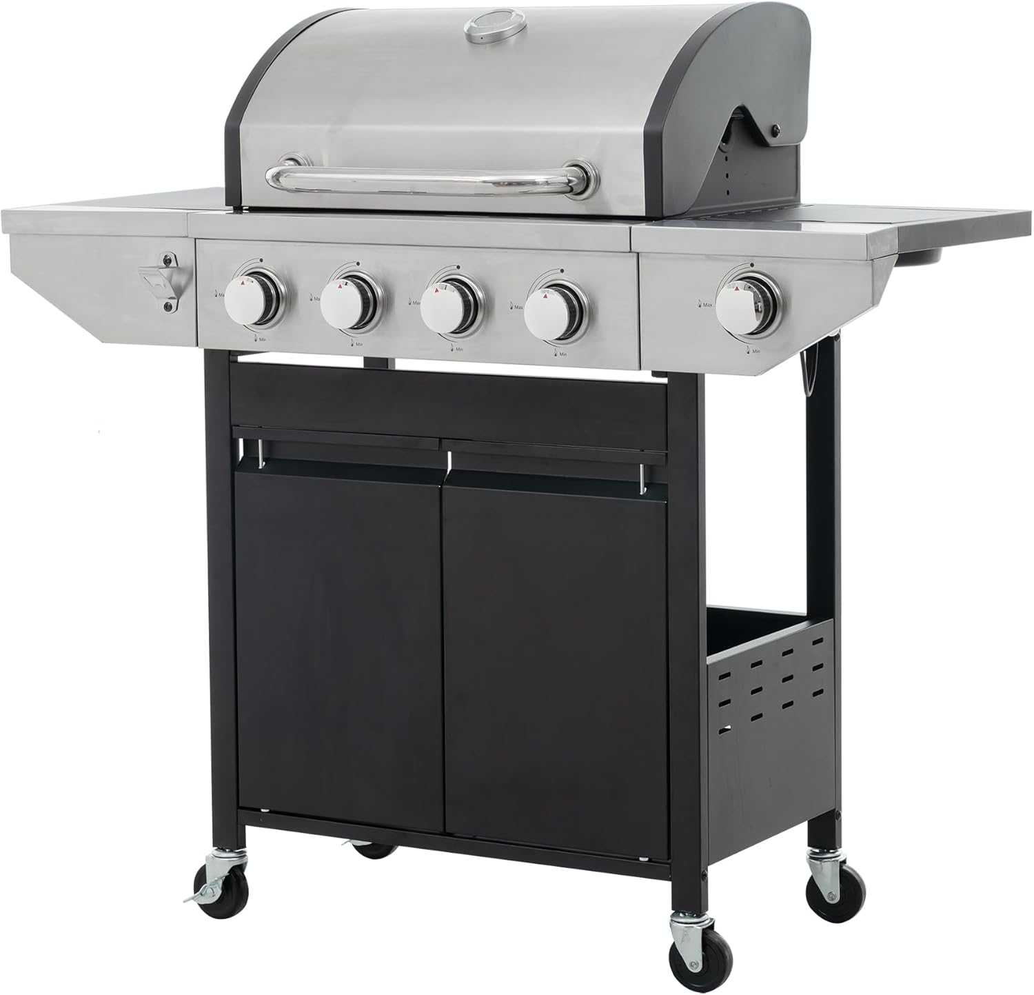 Homtique 4 Burner BBQ Propane Gas Grill, 47000 BTU Stainless Steel Patio Garden Barbecue Grill with Wheels, Propane Gas Grill with Stove and Side Table