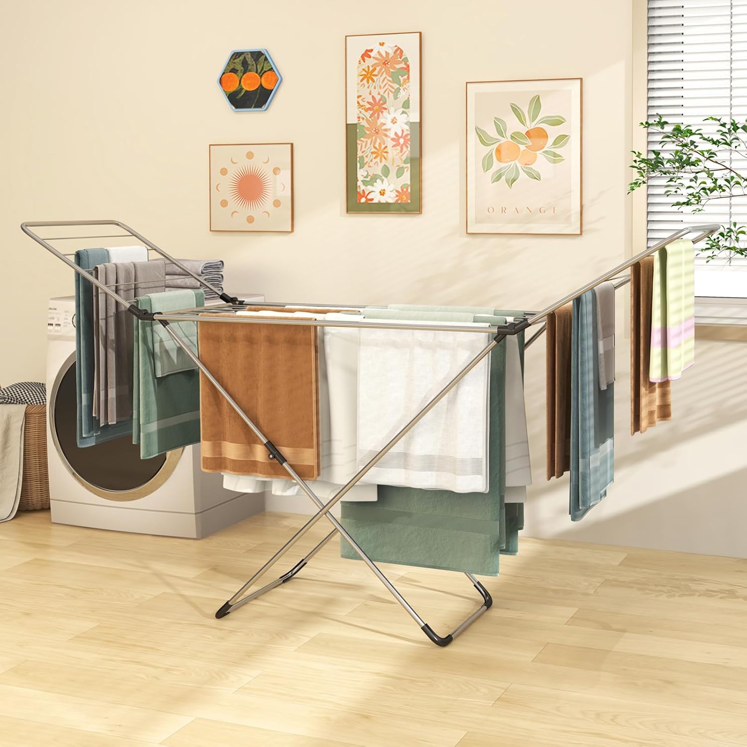 Tangkula Folding Clothes Drying Rack, Lightweight Aluminum Laundry Drying Rack w/Adjustable Wings, 20 Drying Rails, Space-Saving Laundry Hanger for Indoor & Outdoor Use, No Assembly, Silver