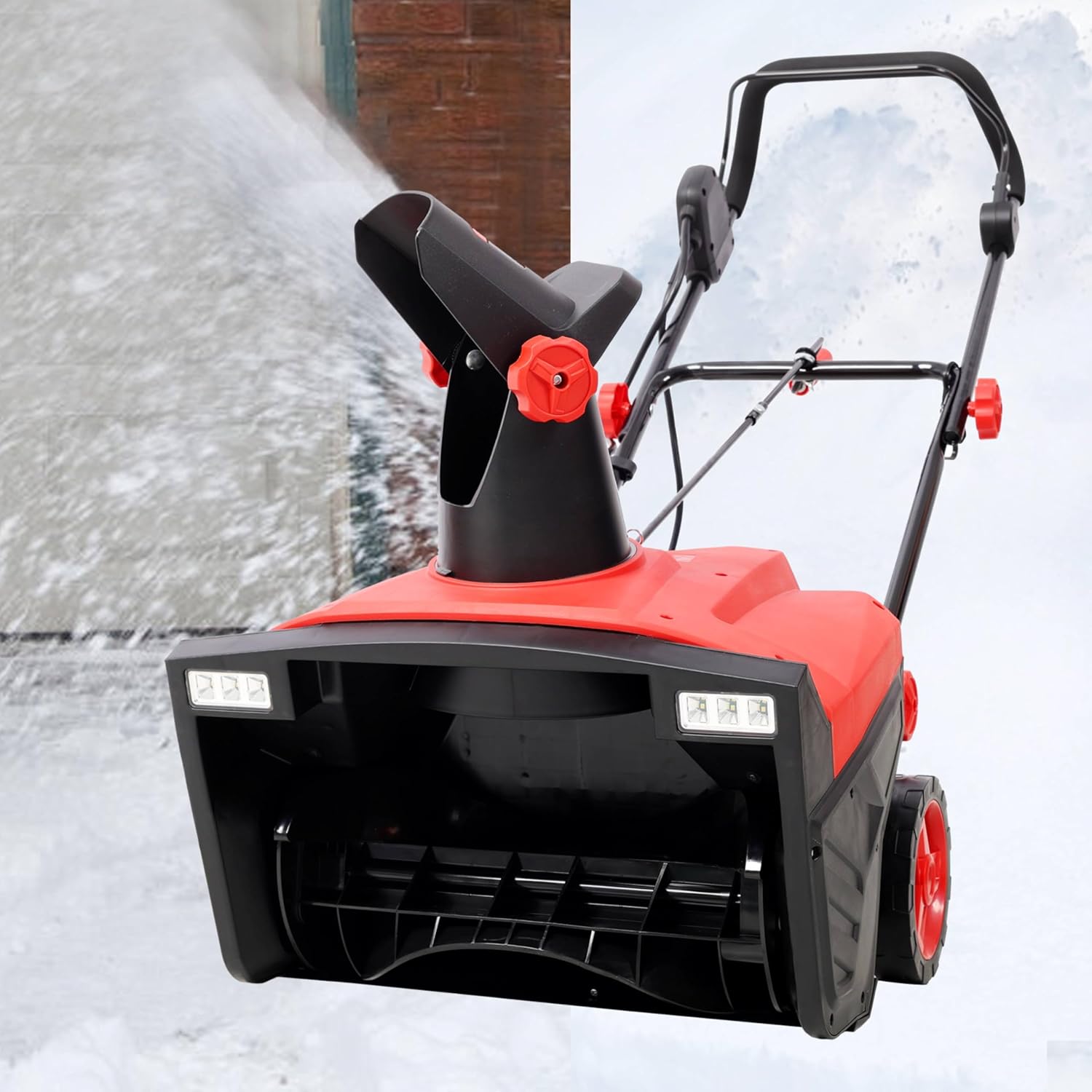 KEIKI Large Corded Snow Shovel, 20 Inch Electric Snow Blower with Wheels for Cars Driveway, Adjustable Handle Snowblower Shovels for Sidewalk Snow Removal, 30ft Throwing Distance, Easy Assembly, Red