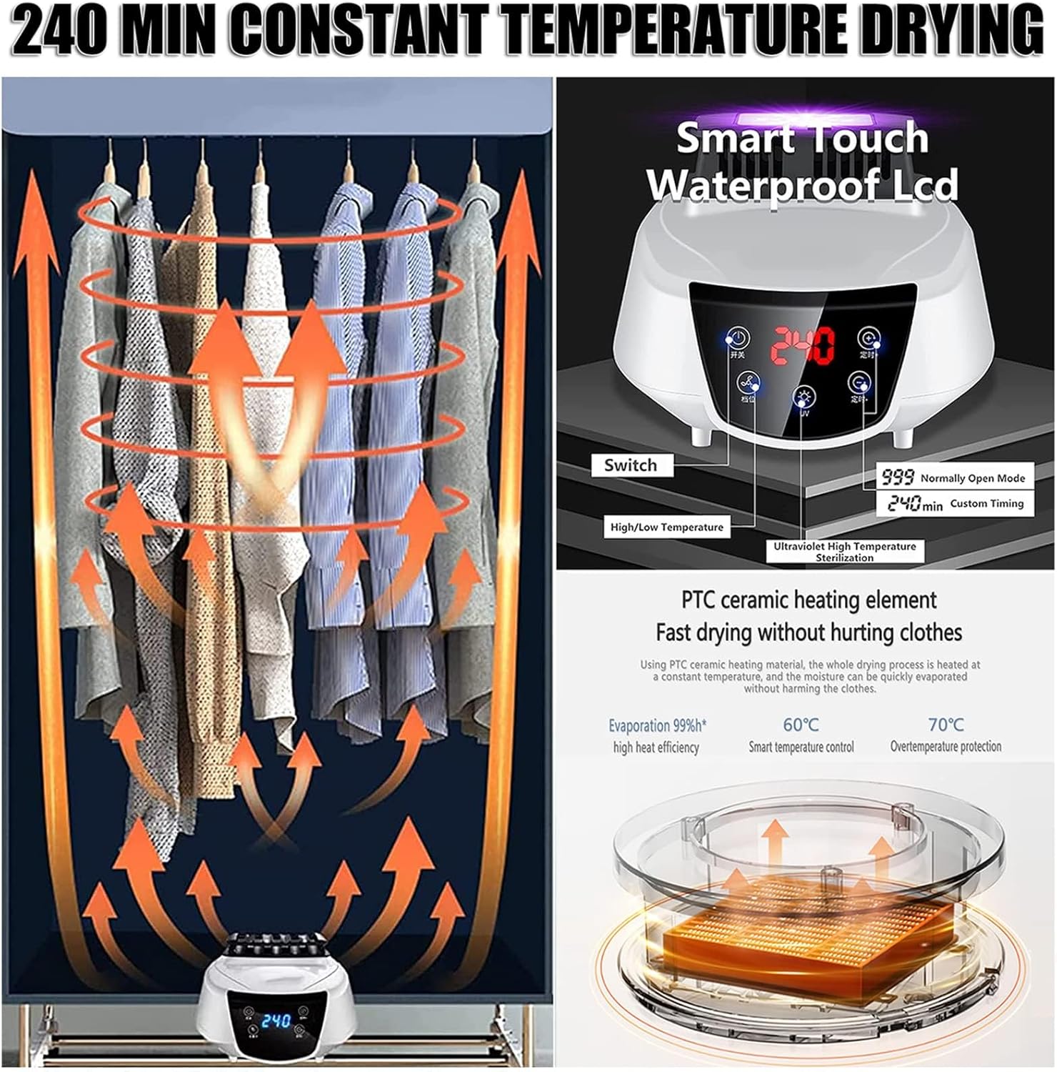 Clothes Airer,Electric Clothes Airer Dryer Rack Foldable with Cover - 2300W Heated Drying Rack Indoor 3-Tier Energy Saving Electric Clothes Dryer