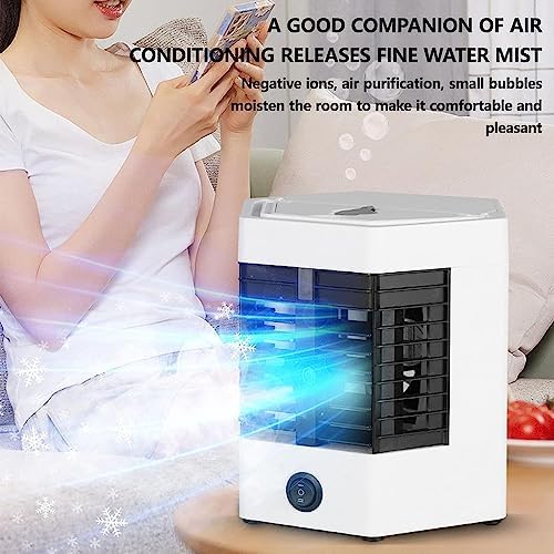 Mini Portable Air Conditioner, Evaporative Air Cooler, Air-conditioning Fan with Handle and 120° Wide Angle Design, USB Charge Port and Low Noise, for Bedroom, Study Room, Offices, RV, Cabins