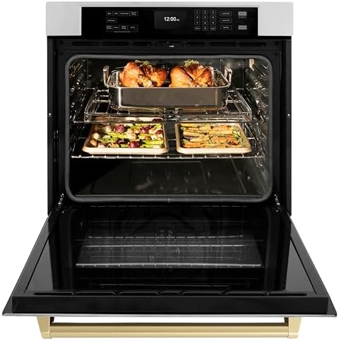 ZLINE 30 in. Autograph Edition Professional True Convection Single Wall Oven with Air Fry and Self Clean in Stainless Steel with Champagne Bronze Handle (WASZ-30-CB)