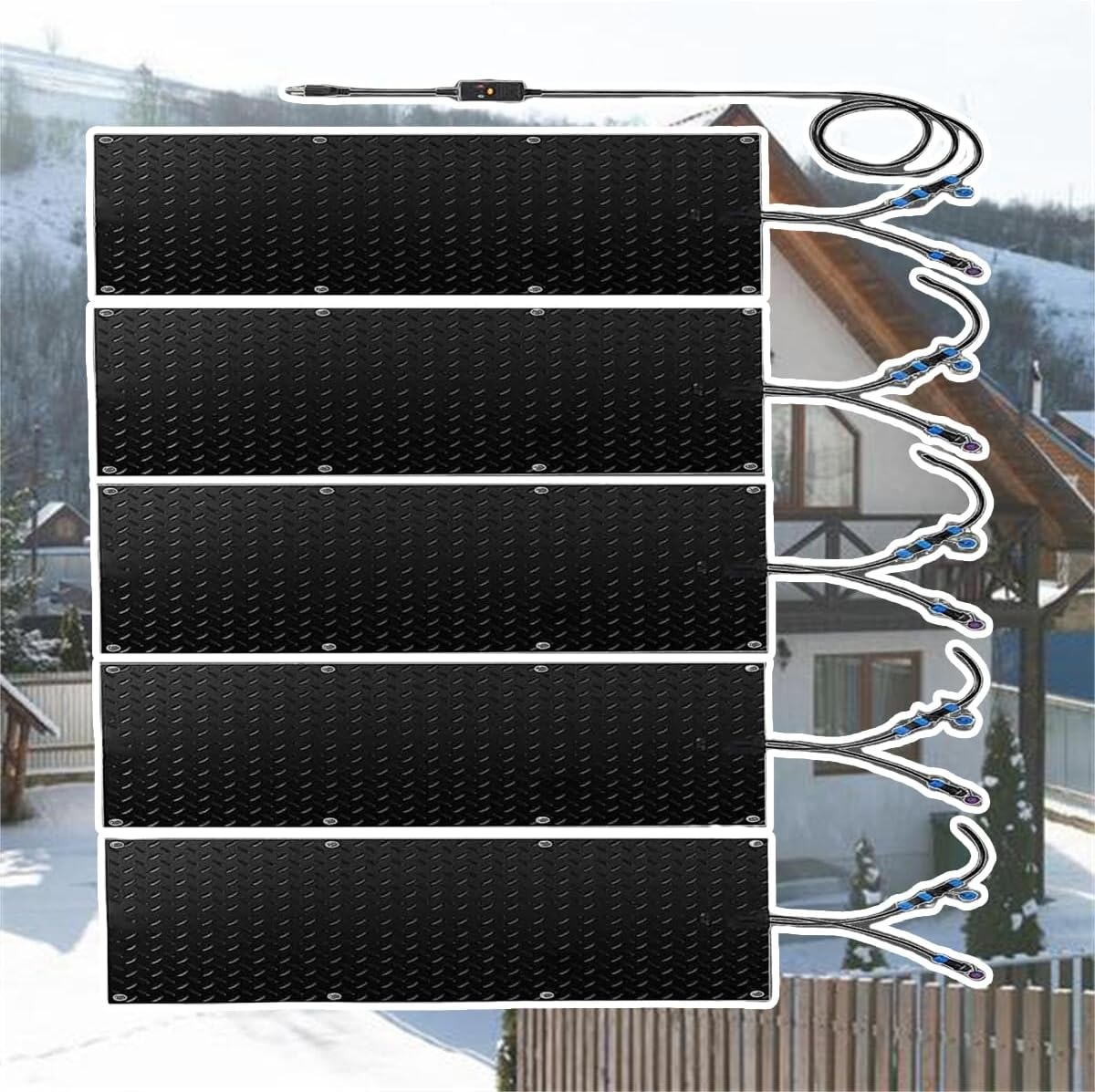 Heated Snow Melting Mats 1/2/3/4/5 pcs Outdoor Slip Proof Ice Heated Rubber Mat Heated Snow Melting Mats Driveway,Snow Melting Walkway Mat for Winter Snow Removal(5 Pcs,10x48in/(25.4x121.9 cm)